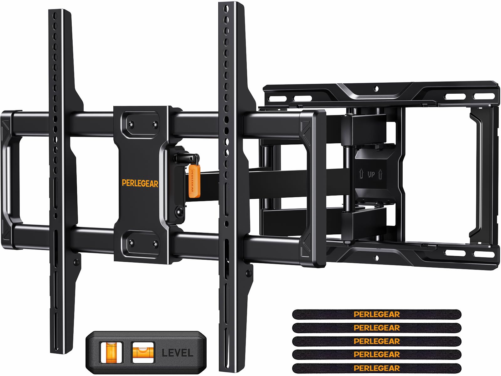 Perlegear UL Listed Full Motion TV Wall Mount for Most 42Ã¢ÂÂ84 inch Flat Curved TVs up to 132 lbs, 12Ã¢ÂÂ³/16Ã¢ÂÂ³ Wood Studs, Bracket with Articulating Arms, Swivel, Tool-Free Tilt, Max VESA 600x400mm PGLF12