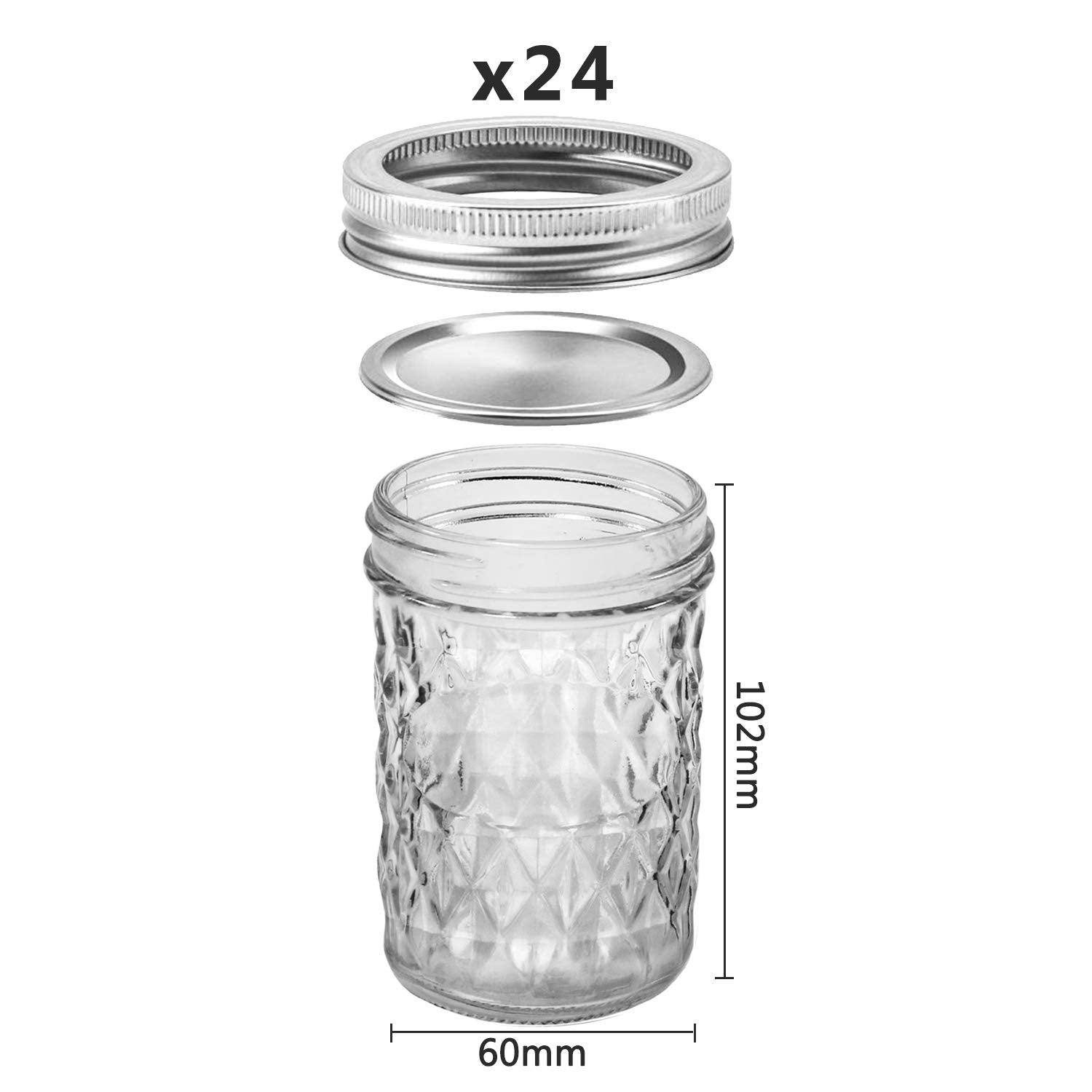 SKOCHE Mason Jars 8 oz 24 Pack Half Pint Canning Jars with Regular Airtight Lids and Bands, Small 8oz Glass Jars with Lids, Ideal for Fermenting, Pickling, DIY Decors, Fruit Preserves, Jam, Jelly