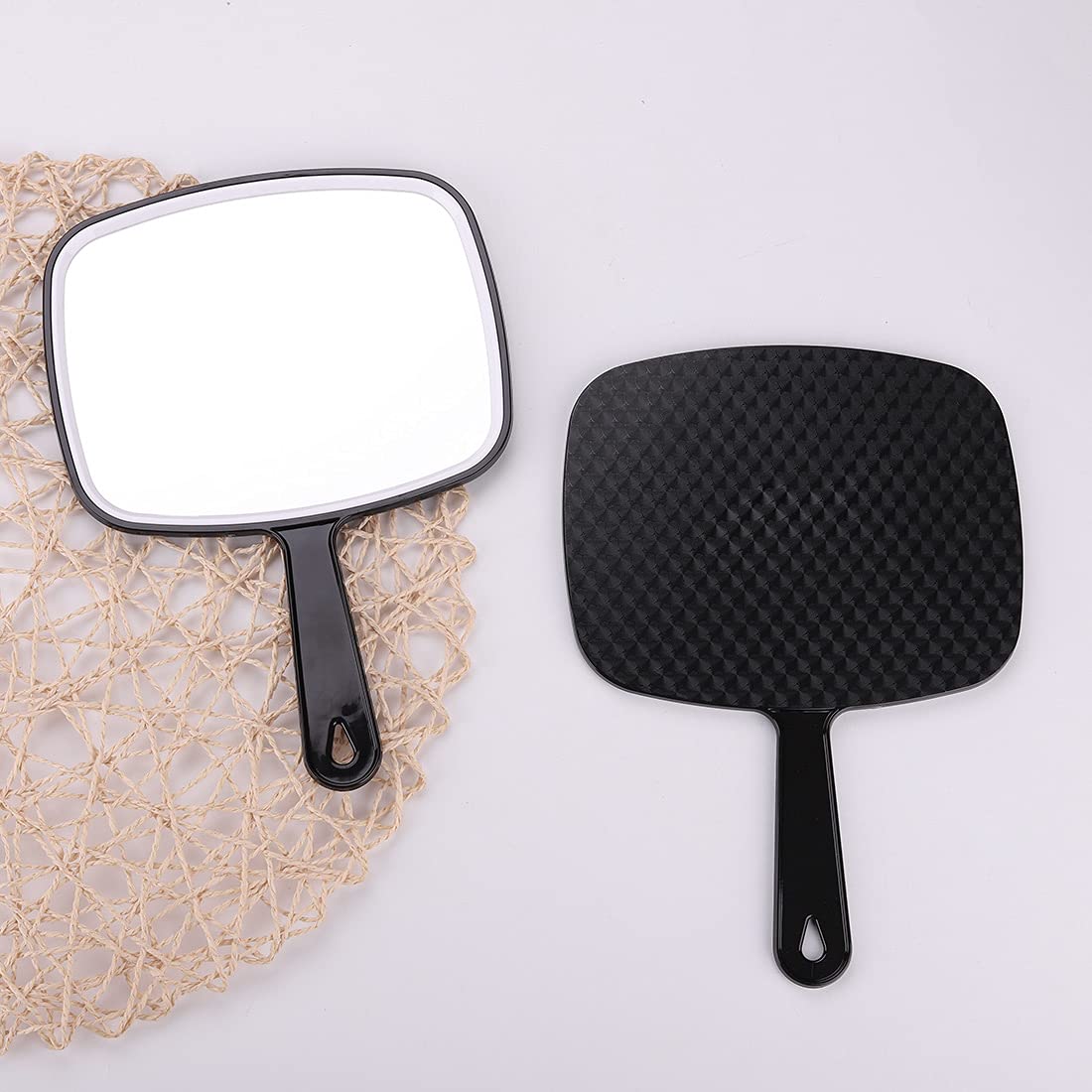 Koonero Large Wall Mount Hand Mirror with Handle, for Vanity Makeup Home Salon Travel Use (Square Black 10.3inx7.3in)