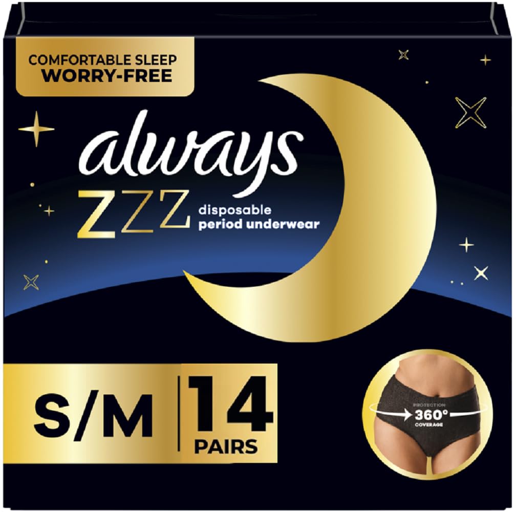 Always ZZZ Overnight Disposable Period Underwear for Women Small/Medium, 360° Coverage for Worry-Free Nights, 14 Count (2 Packs of 7)