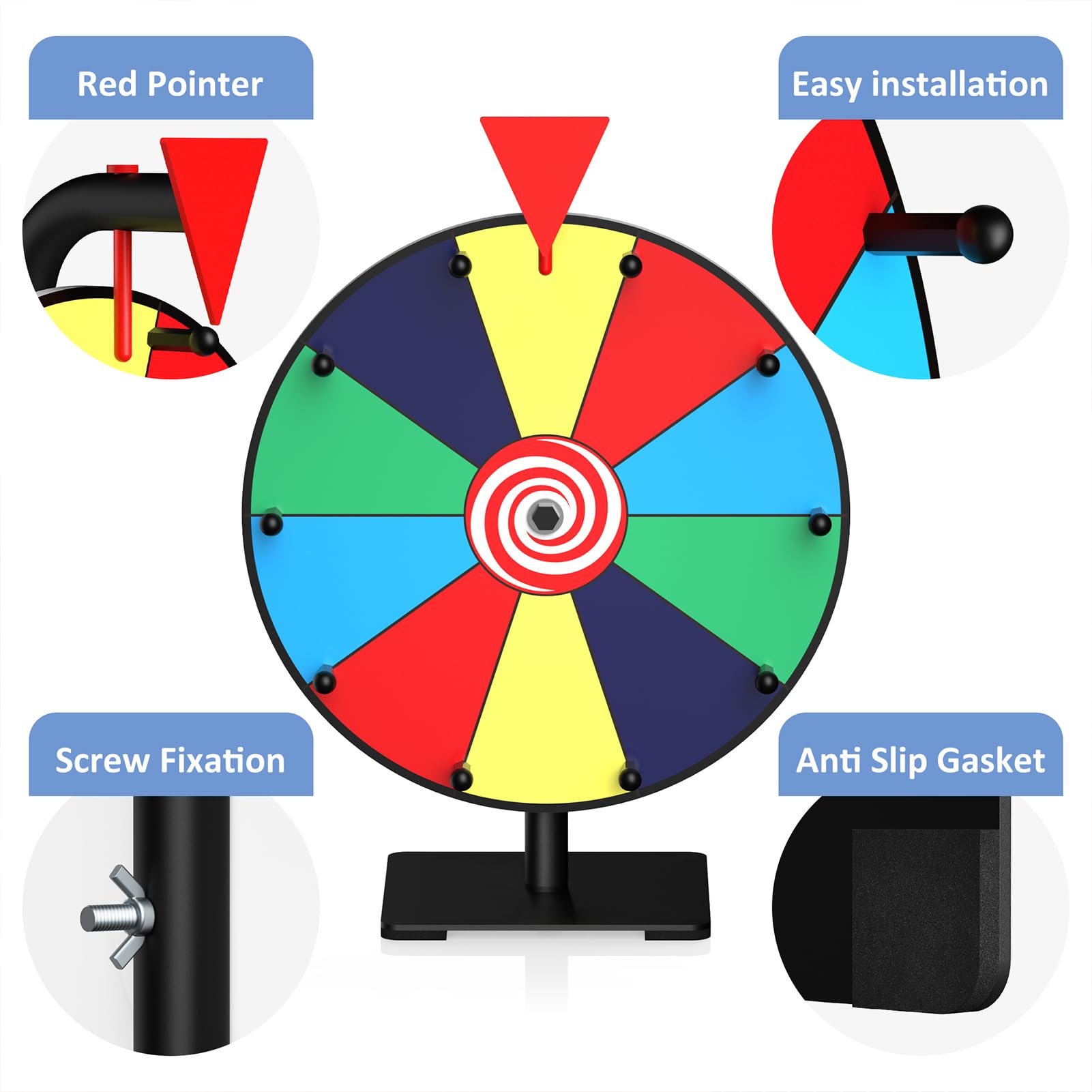 Prize Wheel, 12 Inch Spinning Wheel for Prizes, 10 Slots Color Prize Wheel Spinner with Stand, Table Spinning Wheel, Spin Wheel for Trade Shows, Carnivals, Spin The Wheel Game for Home Game