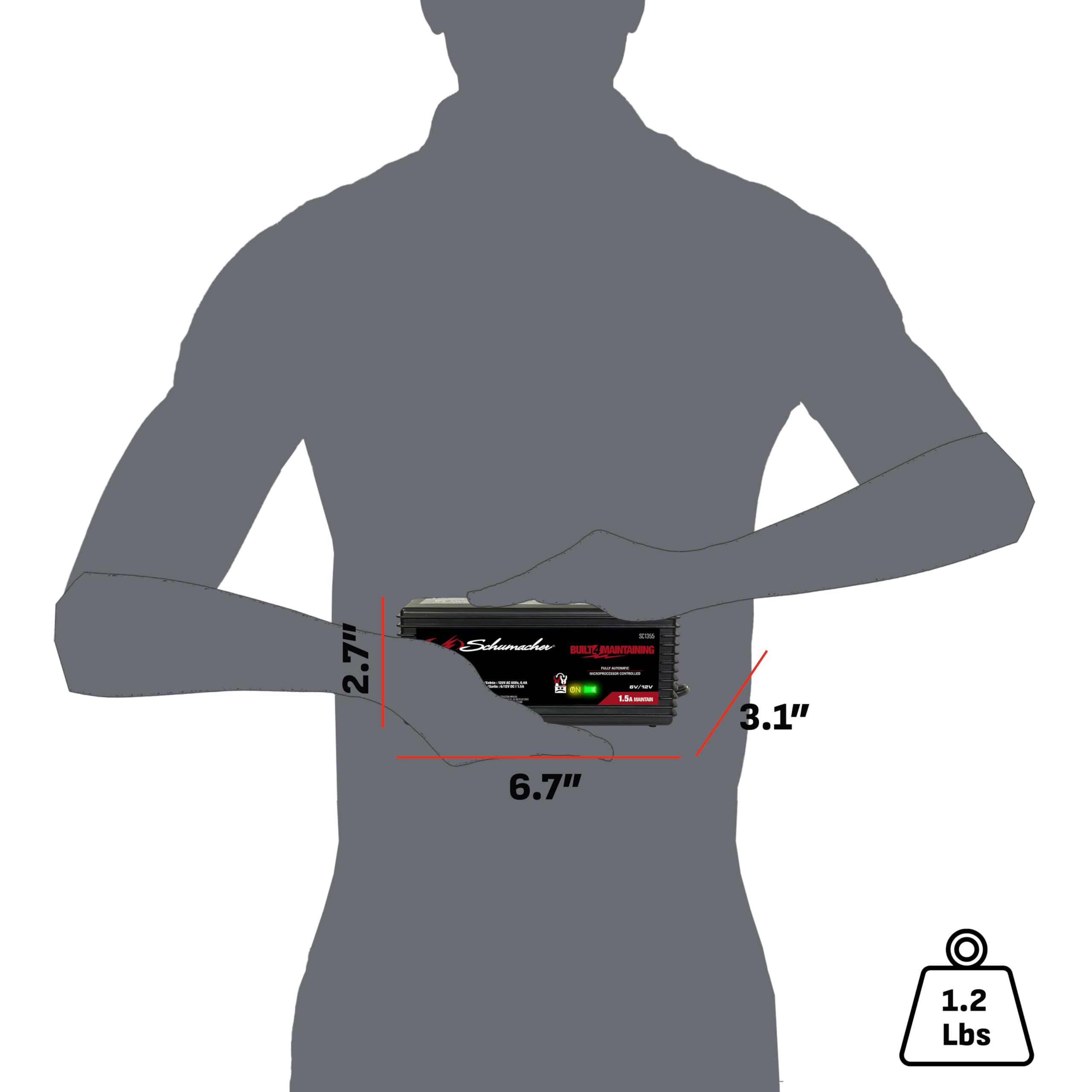 Schumacher Electric Battery Charger and Maintainer, SC1355, 3-in-1, Fully Automatic, 1.5 Amps, 6 Volt and 12 Volt, for Motorcycle, Power Sport, Car, and Marine Batteries