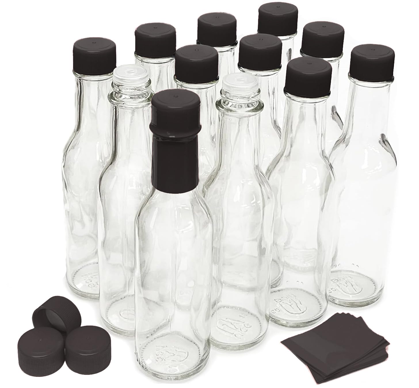 nicebottles Hot Sauce Bottles with Black Caps & Shrink Bands, 5 Oz - Case of 12