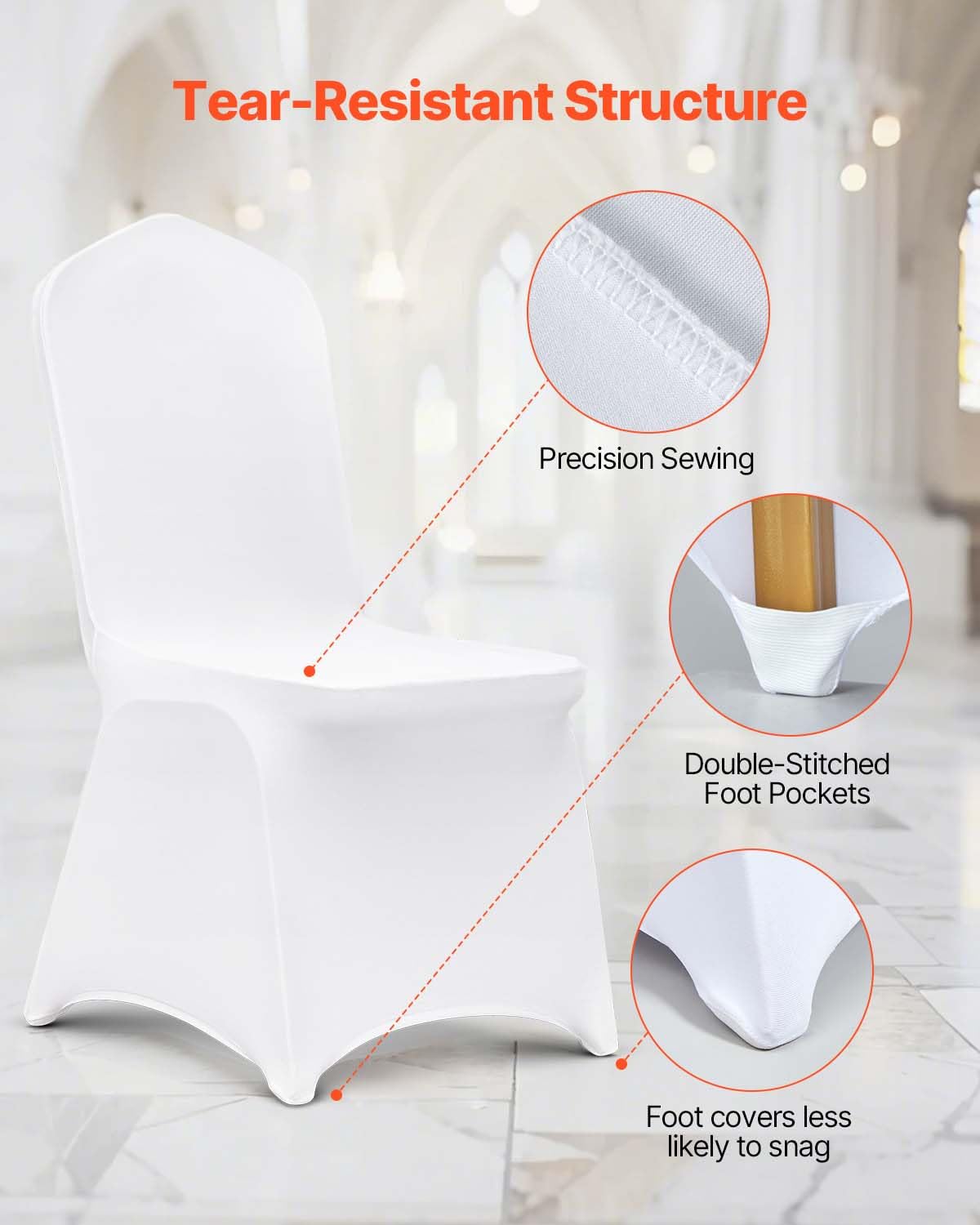 VEVOR 100 Pcs White Chair Covers Polyester Spandex Chair Cover Stretch Slipcovers for Wedding Party Dining Banquet Flat-Front Chair Covers