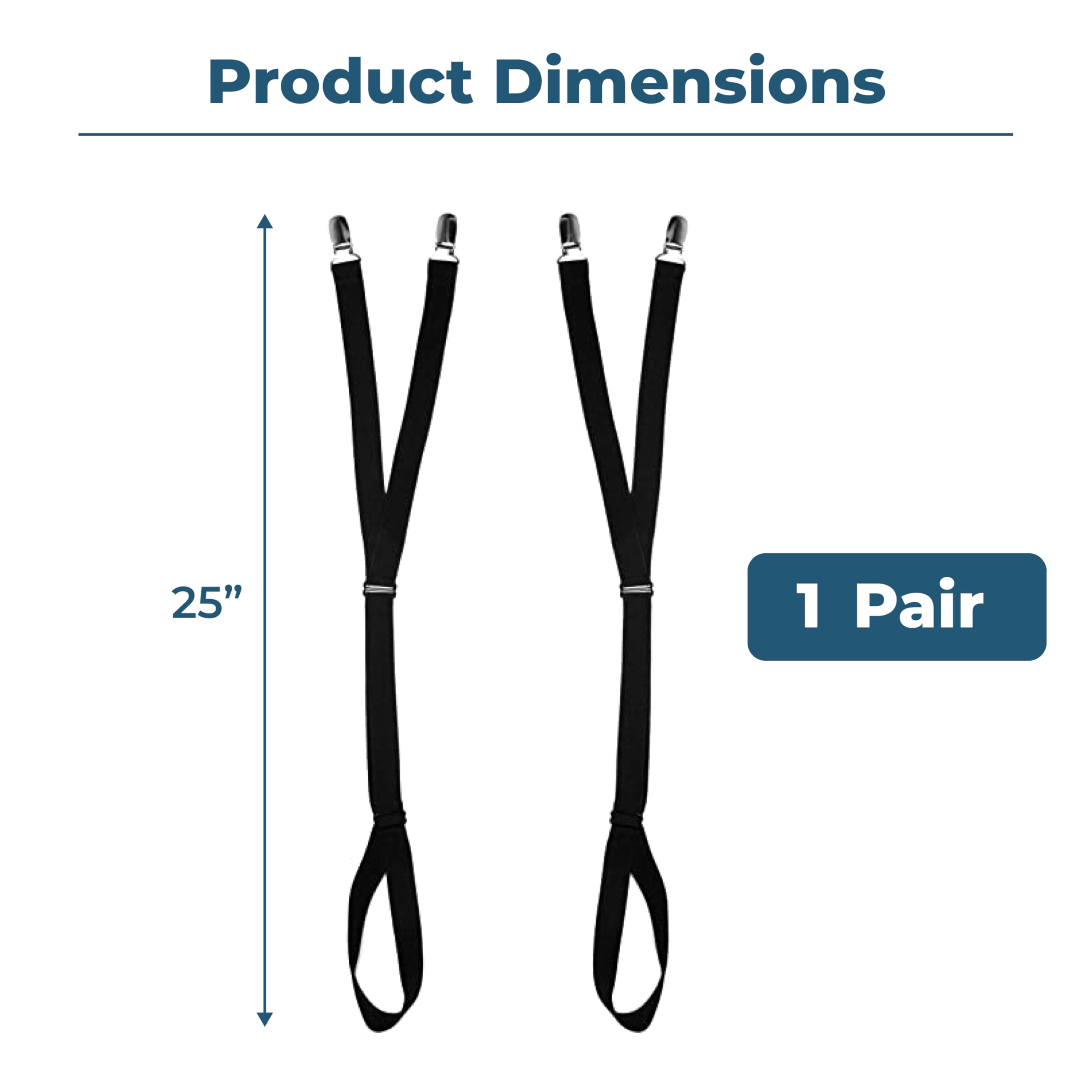 Comfy Clothiers Unisex Adjustable Shirt Garters - 25 Inches Elastic Original Stirrup Shirt Stays - Keeps Shirts Tucked in All Day - Easy-to-Wear Garter Straps with Foot Loop - Black