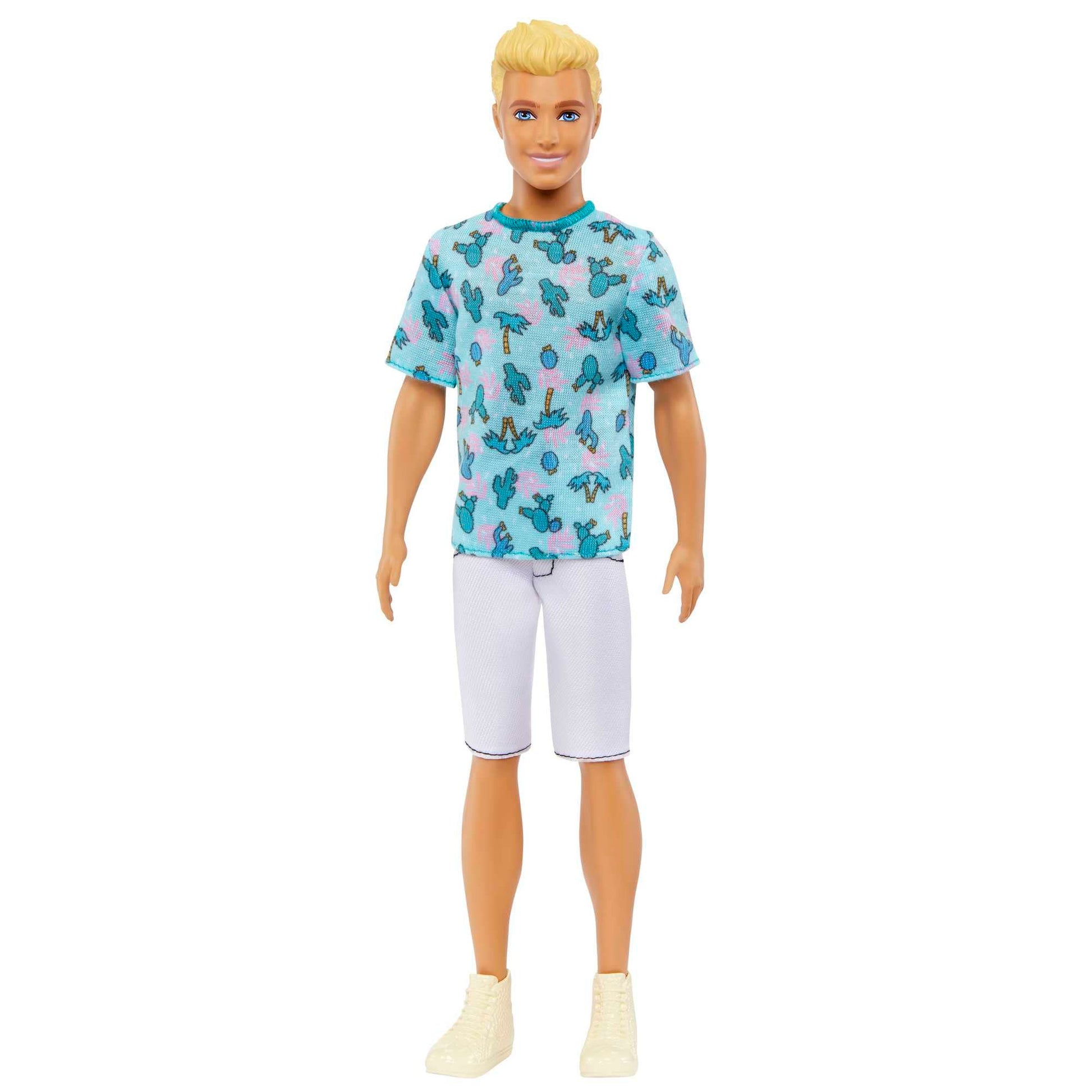 Barbie Fashionistas Ken Fashion Doll #211 with Blonde Hair Wearing Removable Blue Cactus Tee, White Shorts & Sneakers