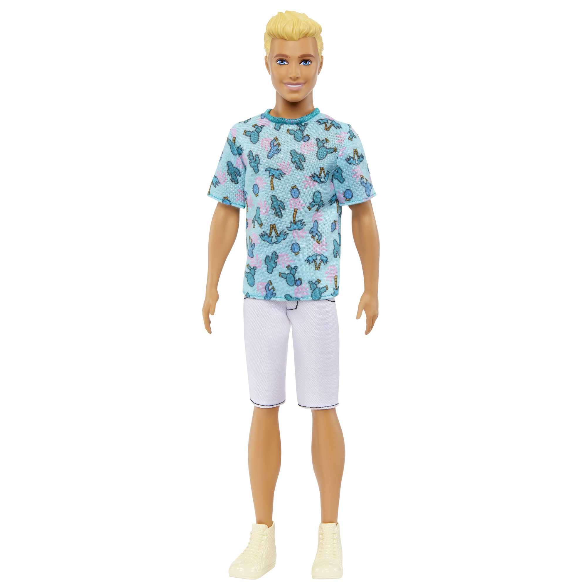 Barbie Fashionistas Ken Fashion Doll #211 with Blonde Hair Wearing Removable Blue Cactus Tee, White Shorts & Sneakers