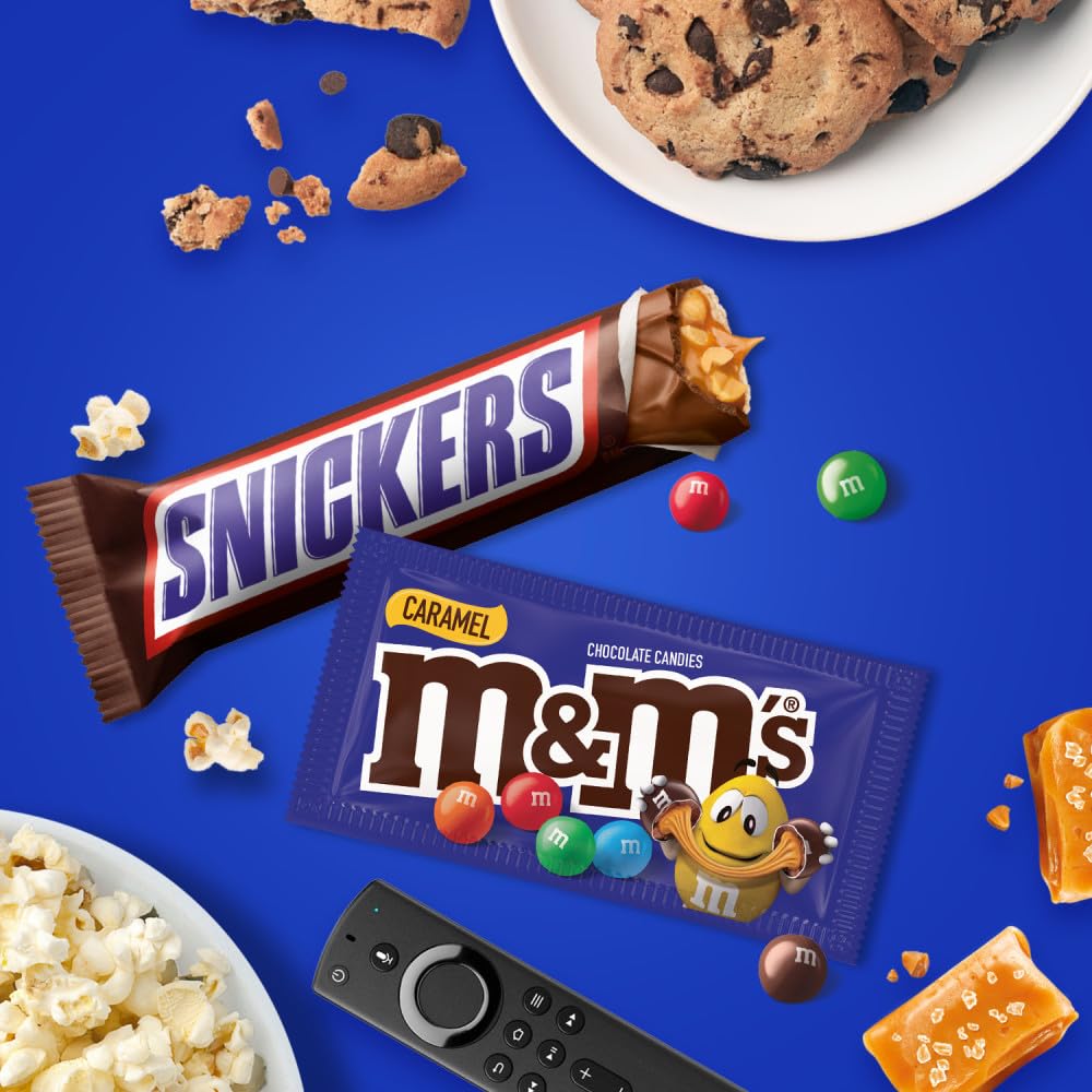 Mars M&M'S Peanut, M&M'S Caramel, SNICKERS Original, SNICKERS Peanut Butter Squared, TWIX Original and TWIX Cookie Dough Variety Pack Full Size Individually Wrapped Milk Chocolate Candy Bars, 18 Ct