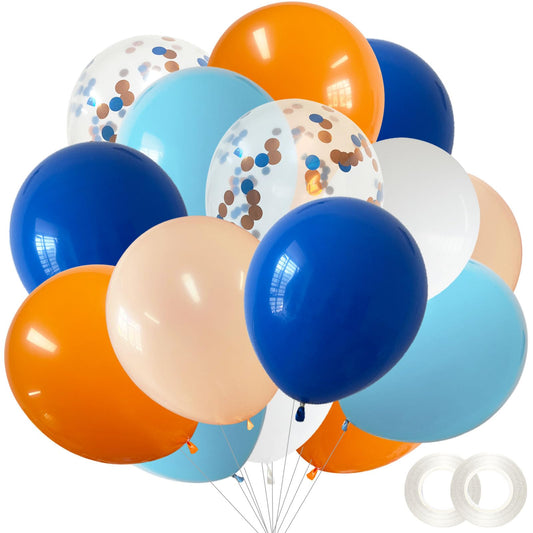 ANSOMO Blue and Orange Latex Balloons 12 Inch 60 Pcs Navy Dark Light Blue White Burnt Pastel Orange Confetti Wedding Party Decorations Birthday Bridal Baby Shower Décor Supplies Kids Boys Girls