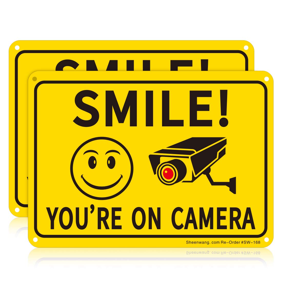 Sheenwang 2-Pack Smile You're on Camera Sign, Video Surveillance Signs Outdoor, UV Printed .040 Mil Rust Free Aluminum 10 x 7 in, Security Camera Sign for Home, Business, Driveway Alert, CCTV