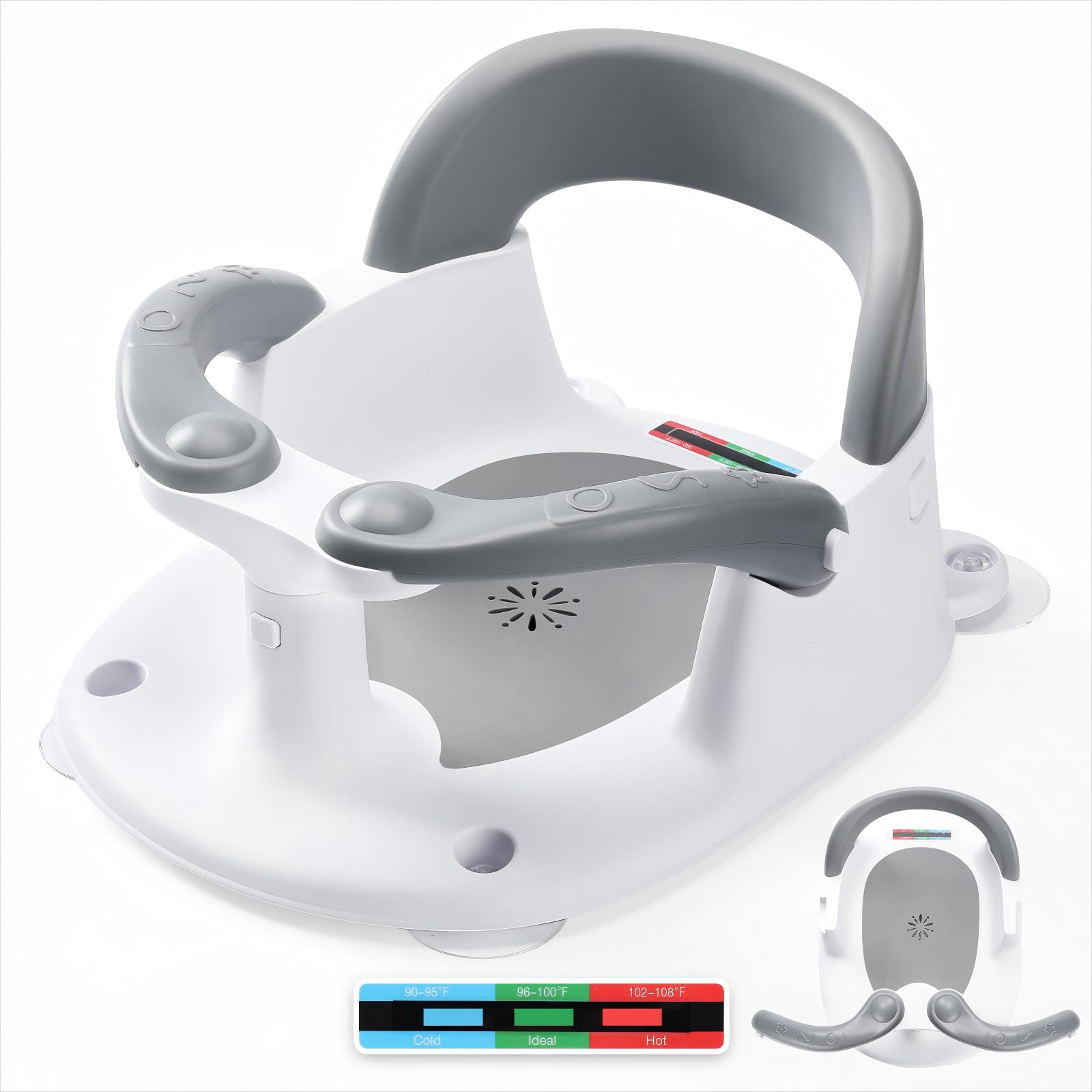 NFSVLB Baby Bath Seat for Babies 6 Months & Up Sitting Up with Temperature Alert+Soft Cushion+Suction Cup,Infant Bath Seat for Baby Bath Chair Toddler Bath seat for Bathtub Tub Shower Grey