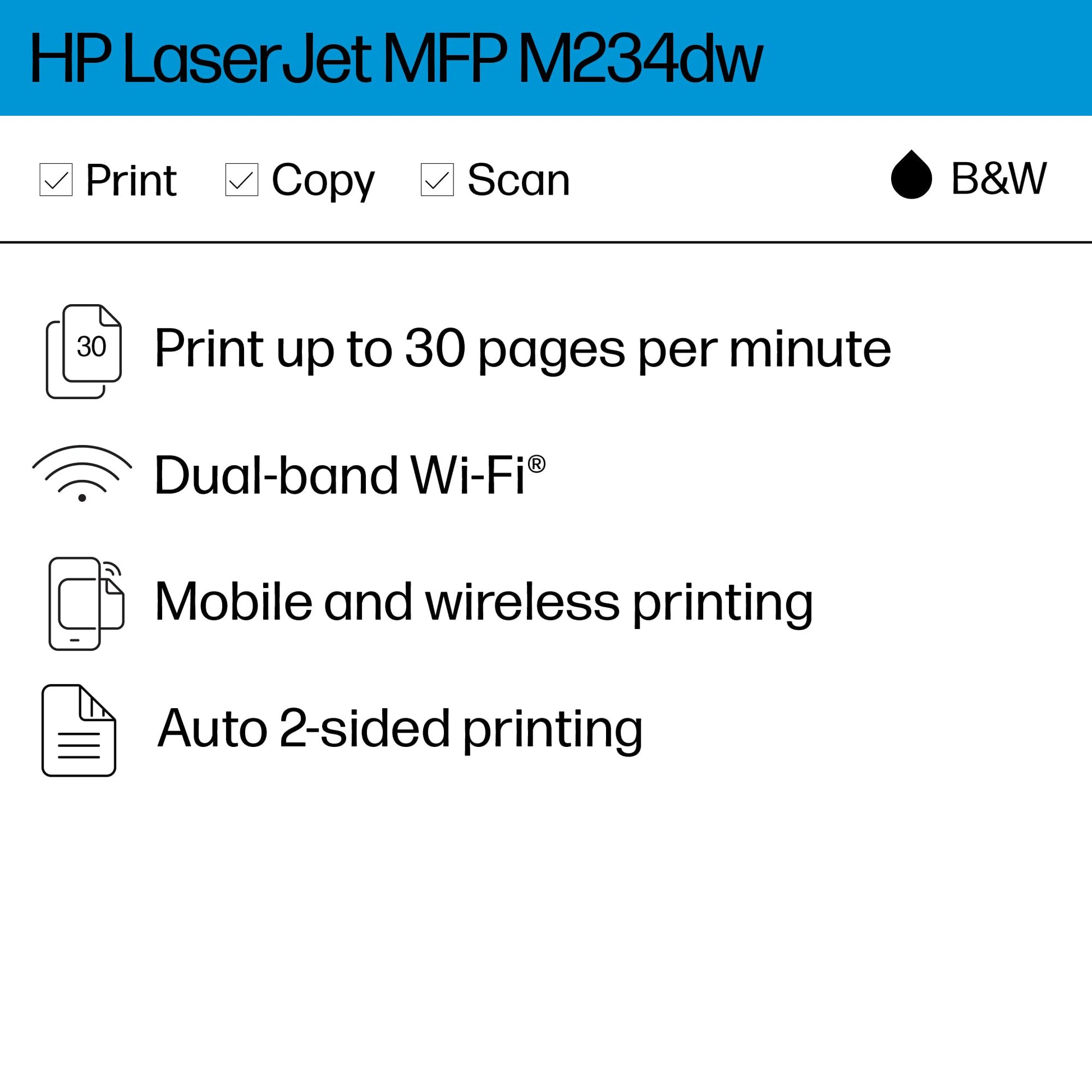 HP LaserJet MFP M234dw Wireless Printer, Print, scan, copy, Fast speeds, Easy setup, Mobile printing, Best-for-small teams, Instant Ink eligible