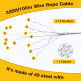 328ft Wire Rope Crimping Tool Kit, Stainless Steel Wire Rope Cable with Aluminum Crimping Sleeves and Stainless Steel Thimbles for Railing, Decking, Picture Hanging (328ft)