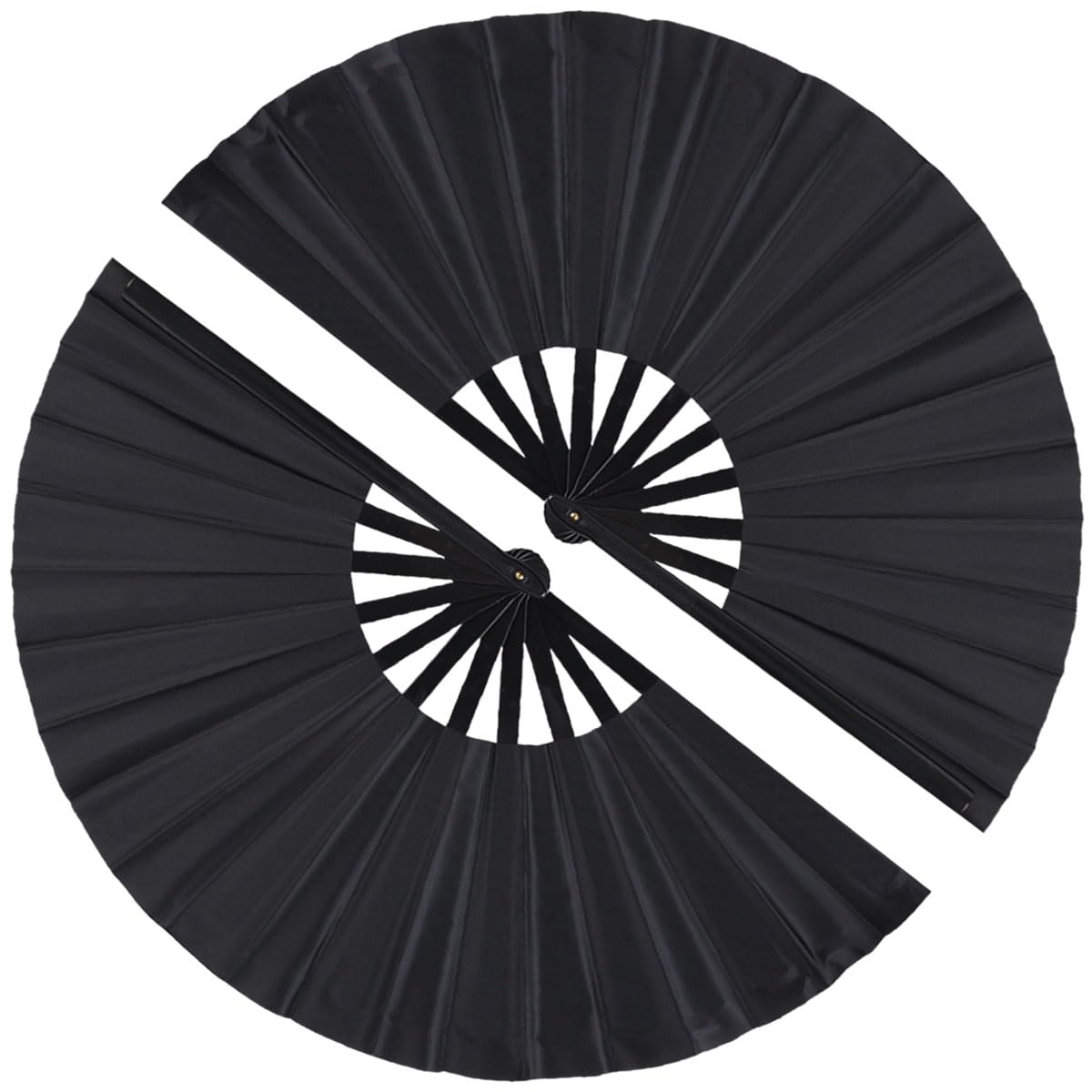 2 Pack Large Folding Hand Fan, Nylon-Cloth Vintage Retro Fabric Fans, Chinese Kung Fu Tai Chi Hand Fan for Men/Women, Festival, Dance, Gift, Performance, Decorations (Black)
