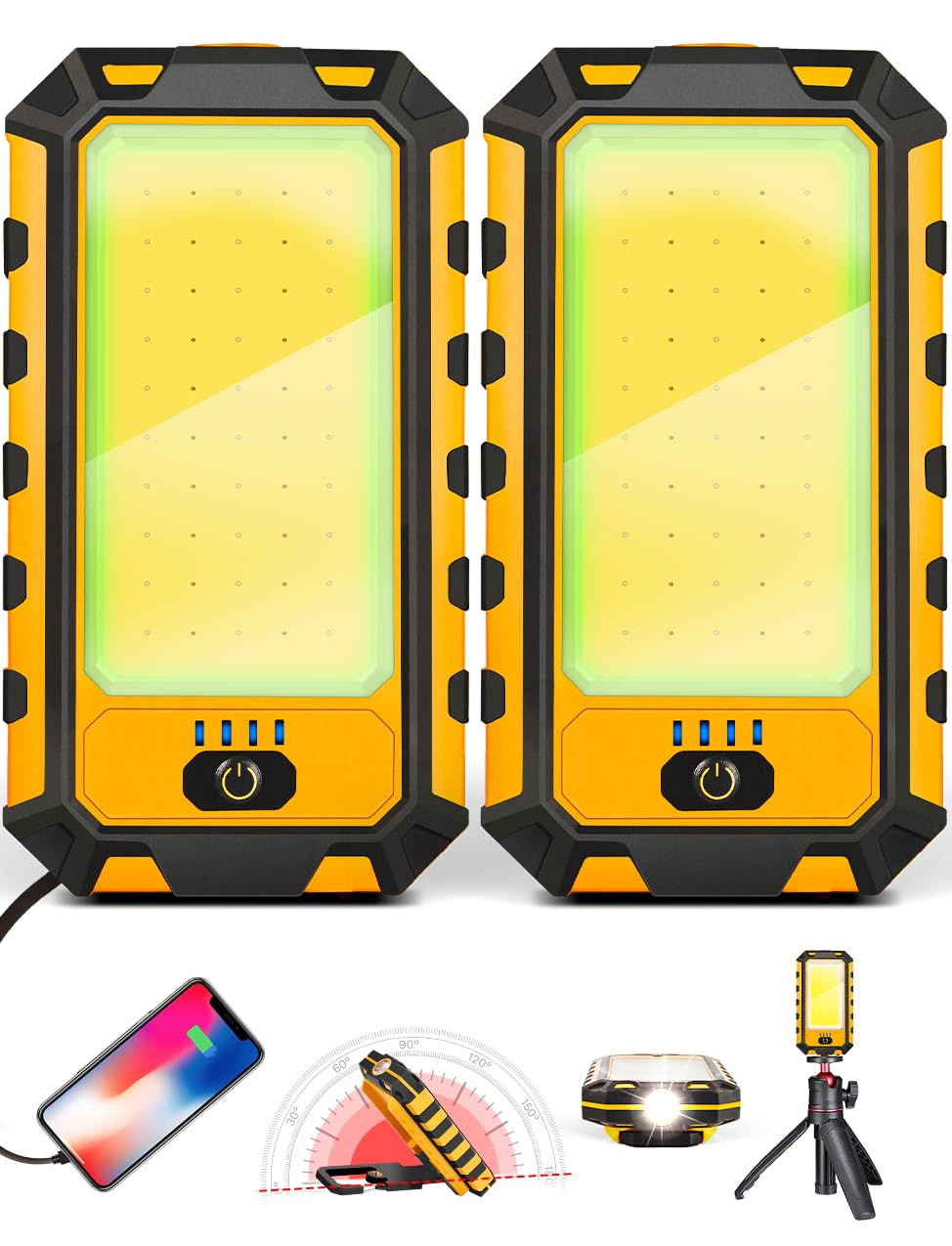 innofox LED Wiederaufladbare Magnetische Arbeitsleuchte 40W 1500 Lumen, Aufhängehaken 4 Leuchtmodi, Baustellenbeleuchtung für Autoreparatur, Camping, Jagd und Hurrikan (2, Orange)