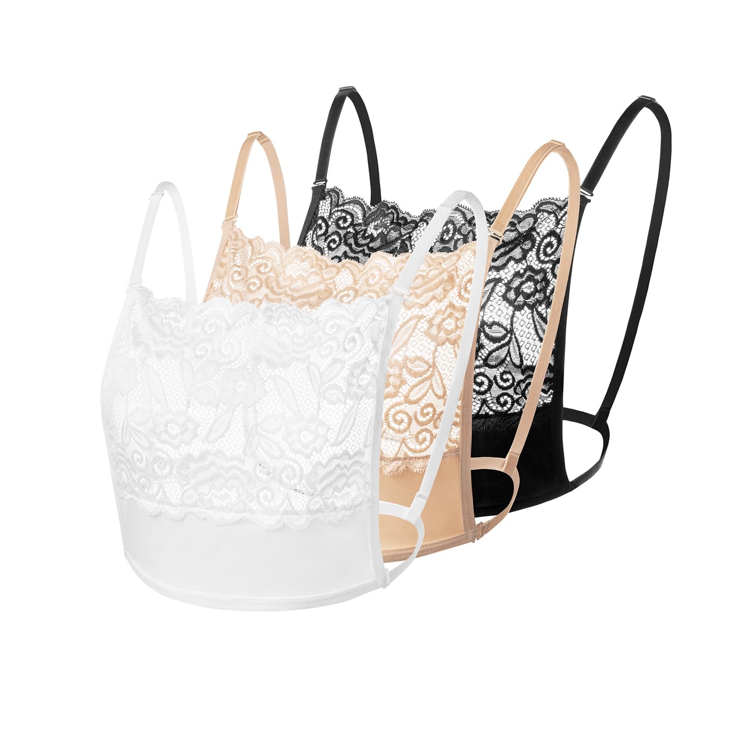 3Pcs Lady Lace Wearable Mock Camisole Bra Insert Overlay Modesty Panel Vest.