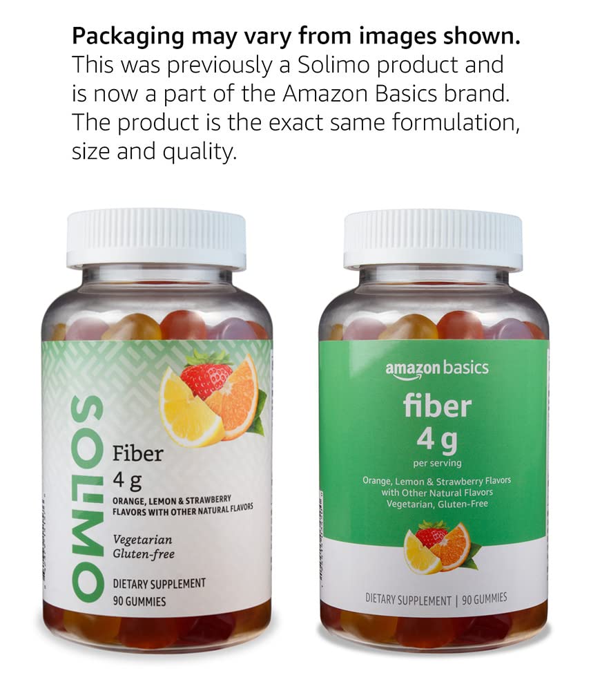 Amazon Basics Fiber Gummies for Digestive Health and Regularity, Orange, Lemon & Strawberry Flavors, 90 Count, Pack of 1 (Previously Solimo)