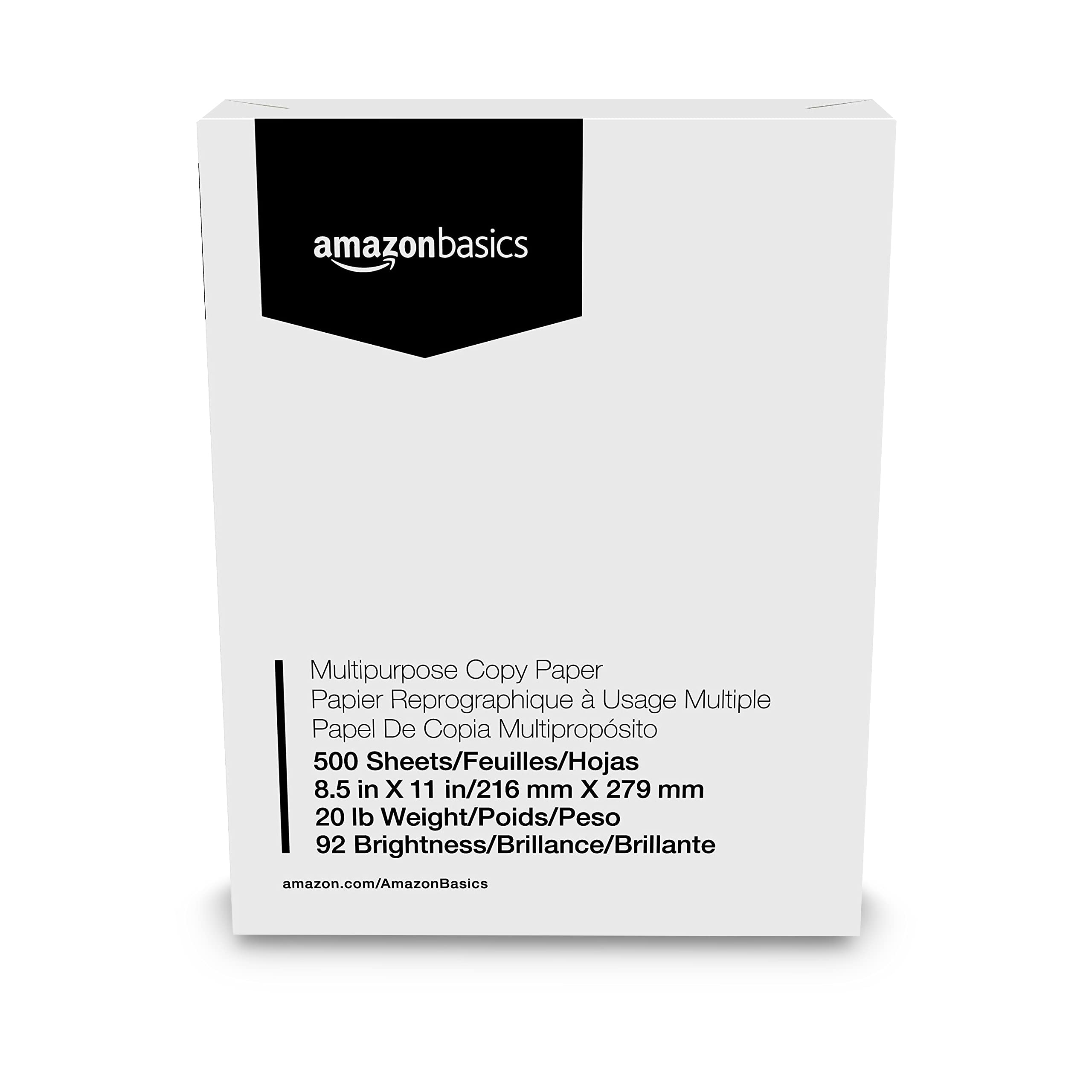 Amazon Basics Multipurpose Copy Printer Paper, 8.5" x 11", 20 lb, 10 Reams, 5000 Sheets, 92 Bright, White