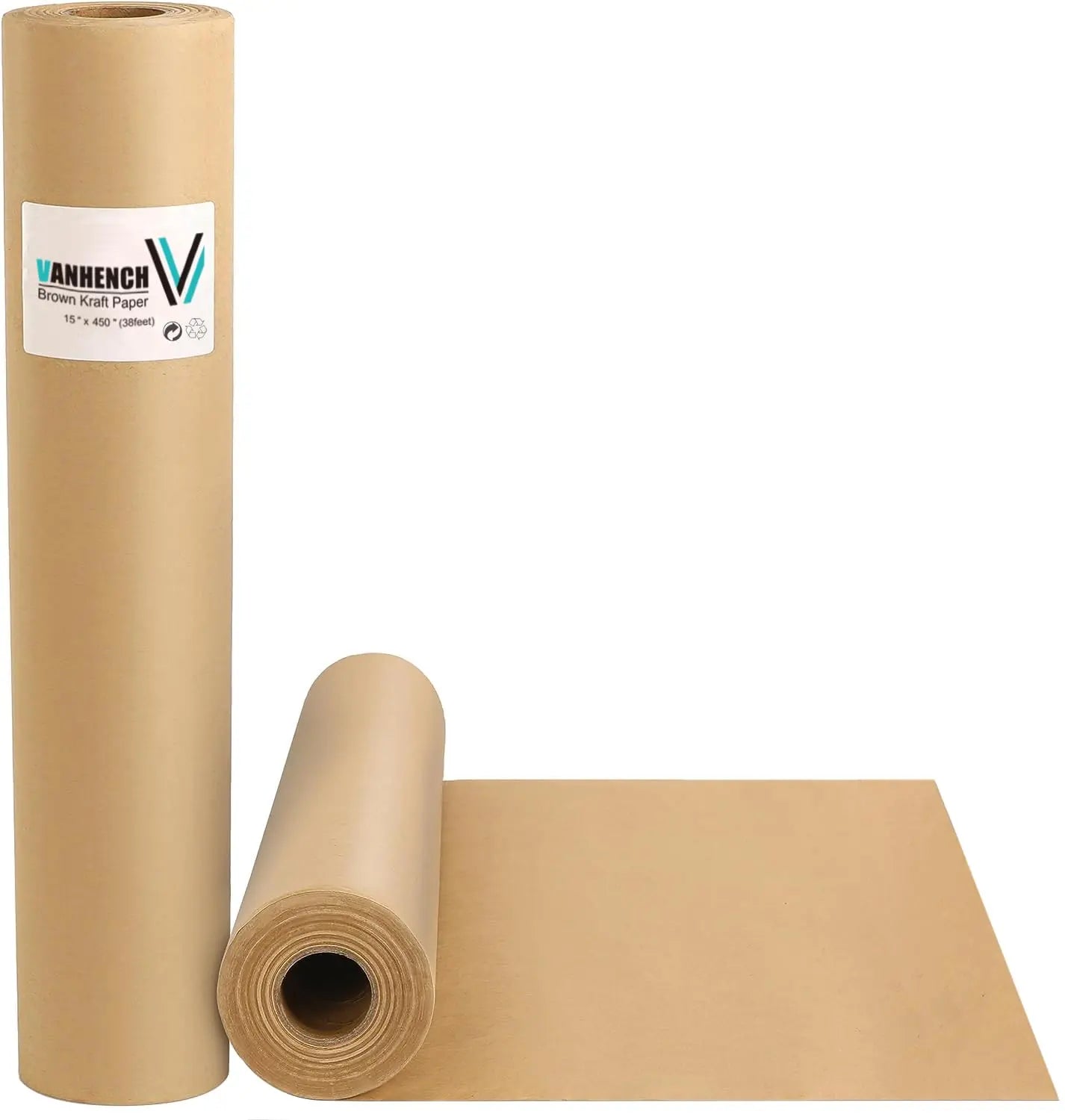 Vanhench Brown Packing Paper Roll 15"x450" (38') for Moving Boxes Supplies, Art Craft Kraft Paper Roll for Gift Floral Bouquet Flower Wrapping, Poster Bulletin Board Paper