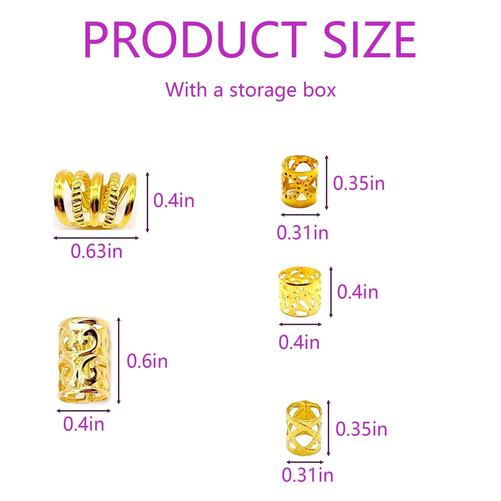 Gold Hair Jewelry Braid, Tuefuzy 100 Pcs Hair Accessory, Hair Dreadlock Accessory Braid, Metal Gold Braids Rings Cuffs Clips for Dreadlock Accessory Jewelry Decorations