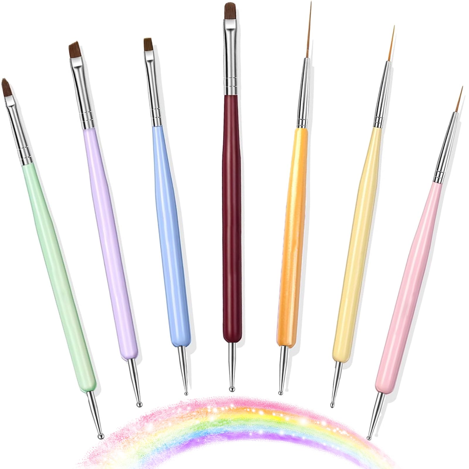 7tlg. Nailart-Pinselset, Nageldesign-Pinselset mit Nagellackpinsel, Nagellinerpinsel, Nagelverlängerungsgelpinsel, Builder-Nagelgelpinsel und Punktierwerkzeugen in verschiedenen Größen für DIY-Nailart