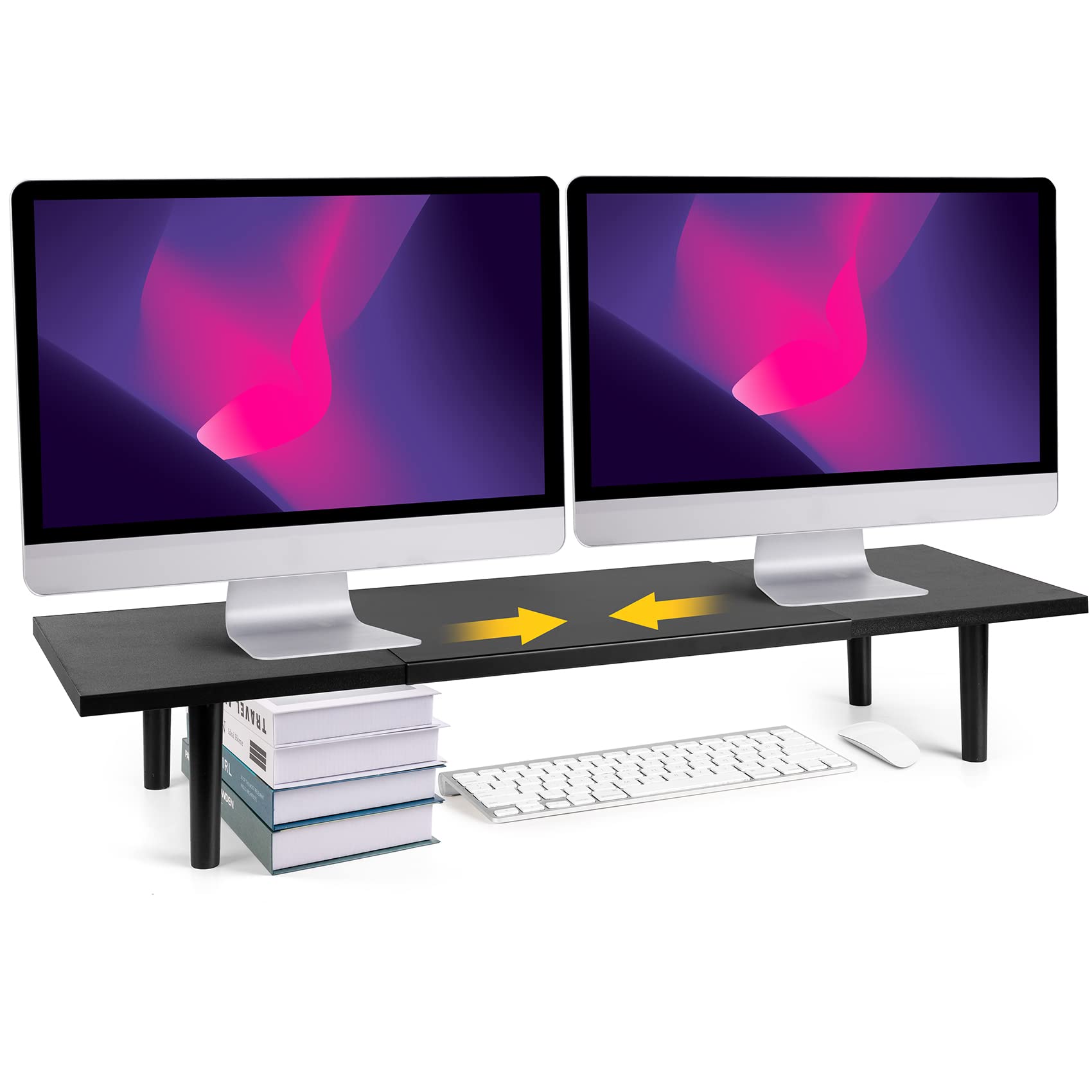 Across-Star Dual-Monitor-Ständer-Erhöhung-Für-Schreibtisch Verstellbare Länge 32-40 Zoll, Große Desktop-Computer-Monitor-Erhöhung Für 2 Bildschirme, Schreibtischregal-Organizer-Erhöhung Für Computer/Laptop/PC/Drucker/TV Schwarz