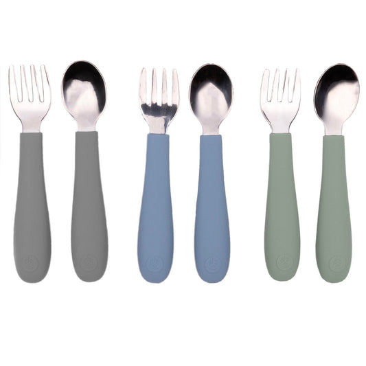 WeeSprout Toddler Utensils, 3 Forks & 3 Spoons, 18/8 Stainless Steel & Food Grade Silicone, Thick Easy-Grip Handles, Perfect Length For New Self Feeders, Gentle On Gums & Teeth, Dishwasher Safe