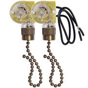 Akahttbn Ceiling Fan Light Switch Zing Ear ZE-109 Two-Wire With Pull Cords for Fans, Lamps and Wall Lights - Pull Chain Control Replacement On-Off, 2 Pcs Bronze