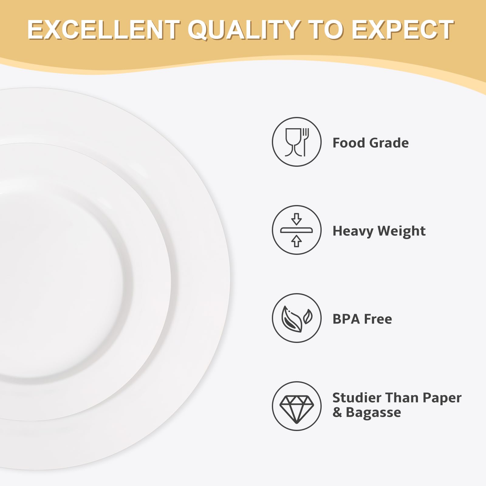 AOZITA 200pcs White Plastic Plates, Disposable Plates for Party, Heavy Duty Plastic Plates - 100 Dinner Plates and 100 Salad Plates, for Weddings, Parties and Events