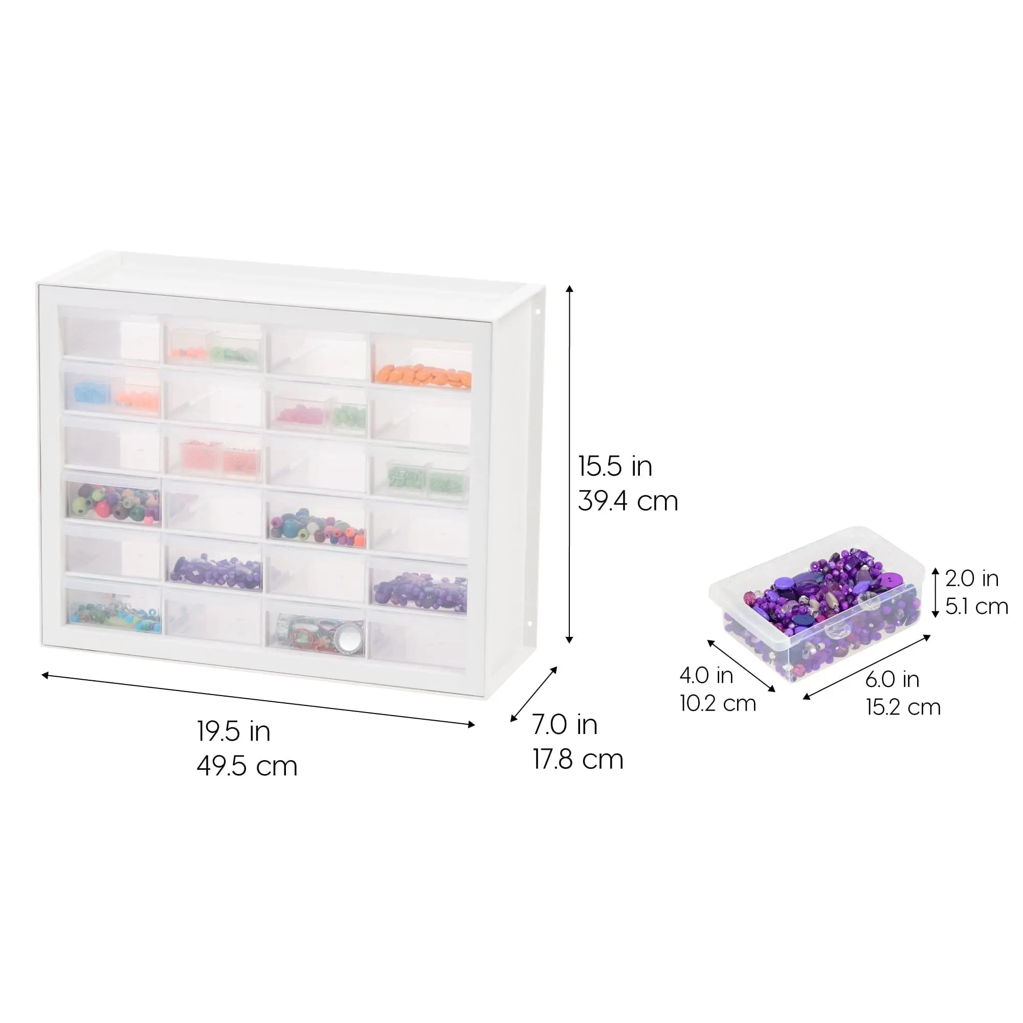 IRIS USA Plastic Drawer Storage Organizer, 24-Drawer Teacher Toolbox Bead Small Parts Organizer Cabinet for Hardware Crafts Nuts Bolts Tools Sticker Home Business Scrapbook Art Hobby Garage - White