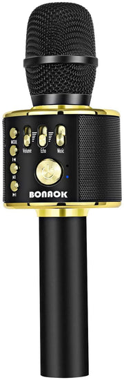BONAOK Wireless Bluetooth Karaoke Microphone, 3-in-1 Portable Handheld Mic Speaker Machine for All Smartphones, Gifts to Girls Boys Kids Adults All Age Q37(Black Gold)
