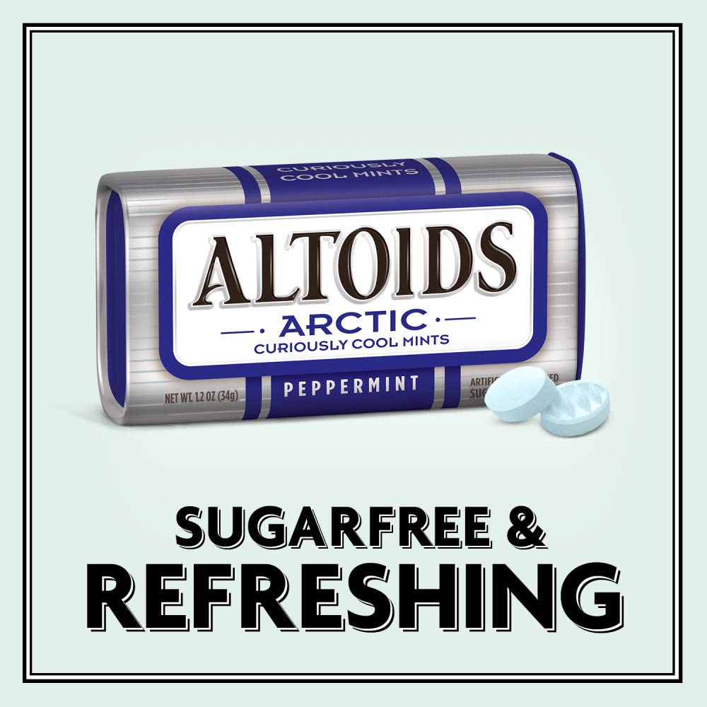 ALTOIDS Arctic Peppermint Breath Mints - Altoids Hard Candy Bulk, Sugar Free Mints 1.2 oz Tin, Pack of 8