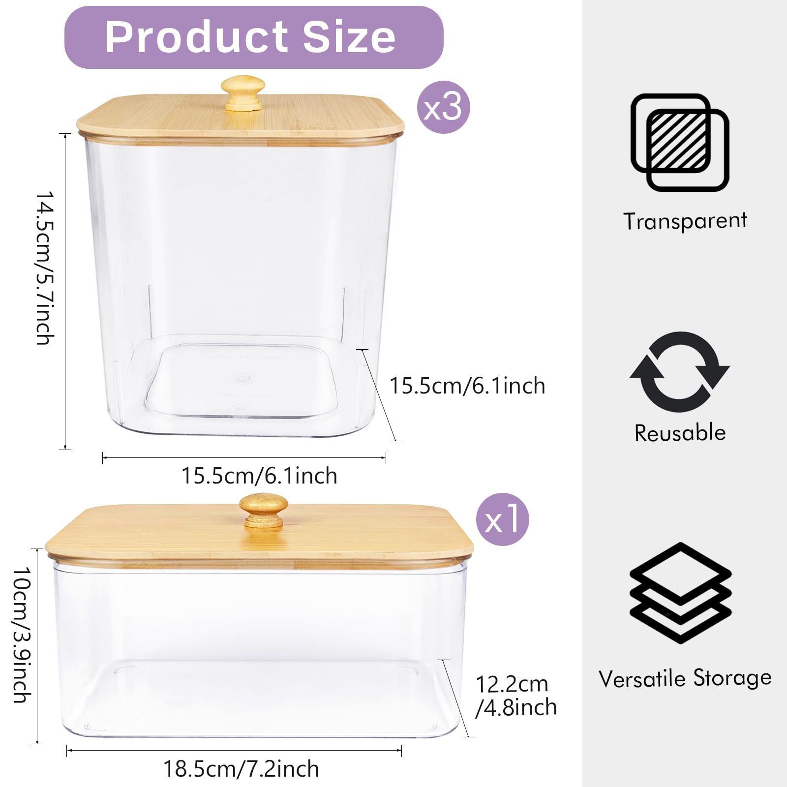 3+1 Pack Laundry Pods Container,Clear Laundry Room Organization Containers,Large Laundry Detergent Powder Storage Containers with Wooden Lids & Labels,Laundry Pods Holder for Scent Booster,Powder,Pods