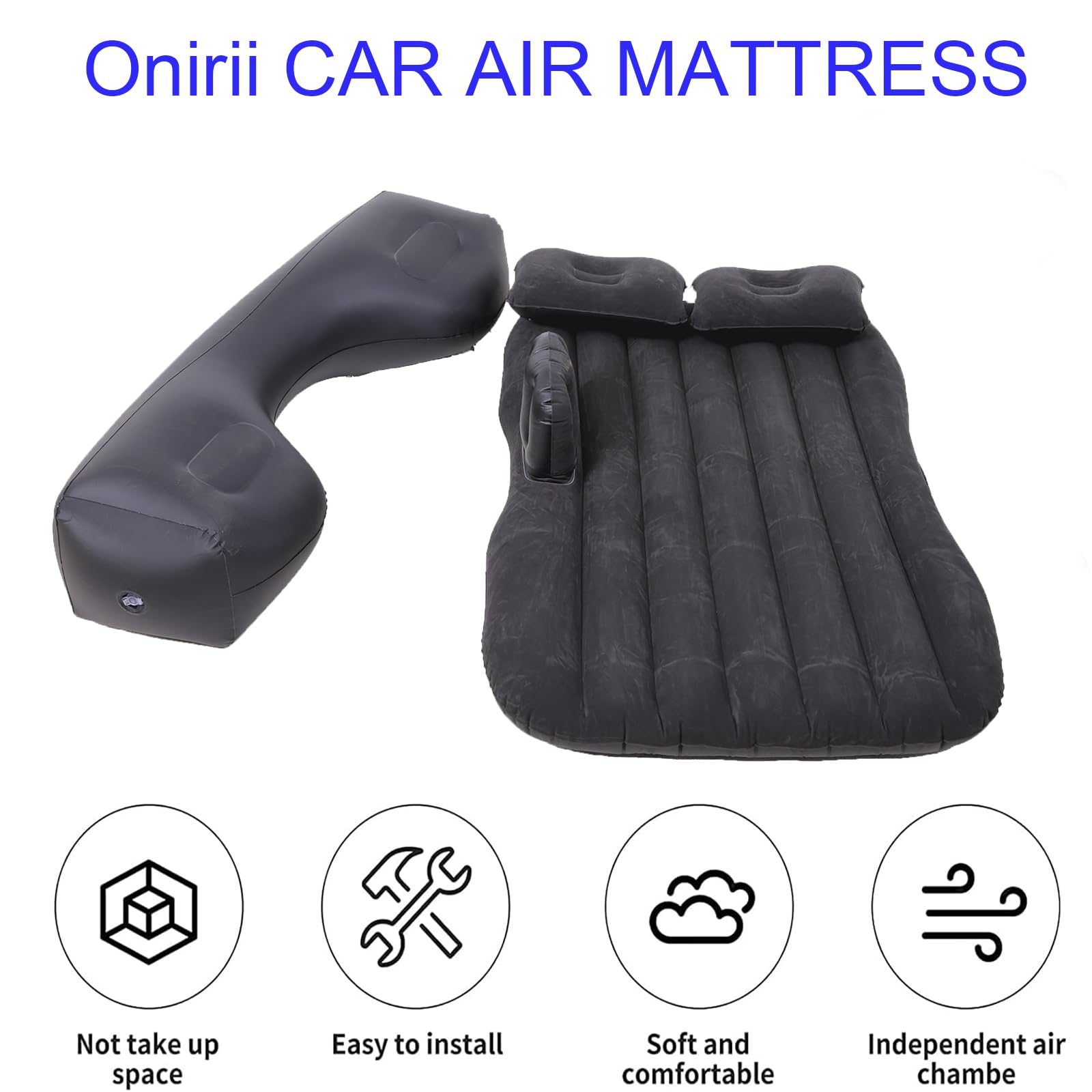 Onirii Inflatable Car Air Mattress Back Seat Bed with Air Pump,55 "x 35" Portable Thickened Car Travel Camping Sleeping Air Mattress Blow Up Bed for Car Universal SUV