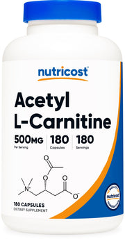 Nutricost Acetyl L-Carnitine (ALCAR) 500mg, 180 Capsules, 180 Servings - Non-GMO and Gluten Free, 1 Capsule per Serving