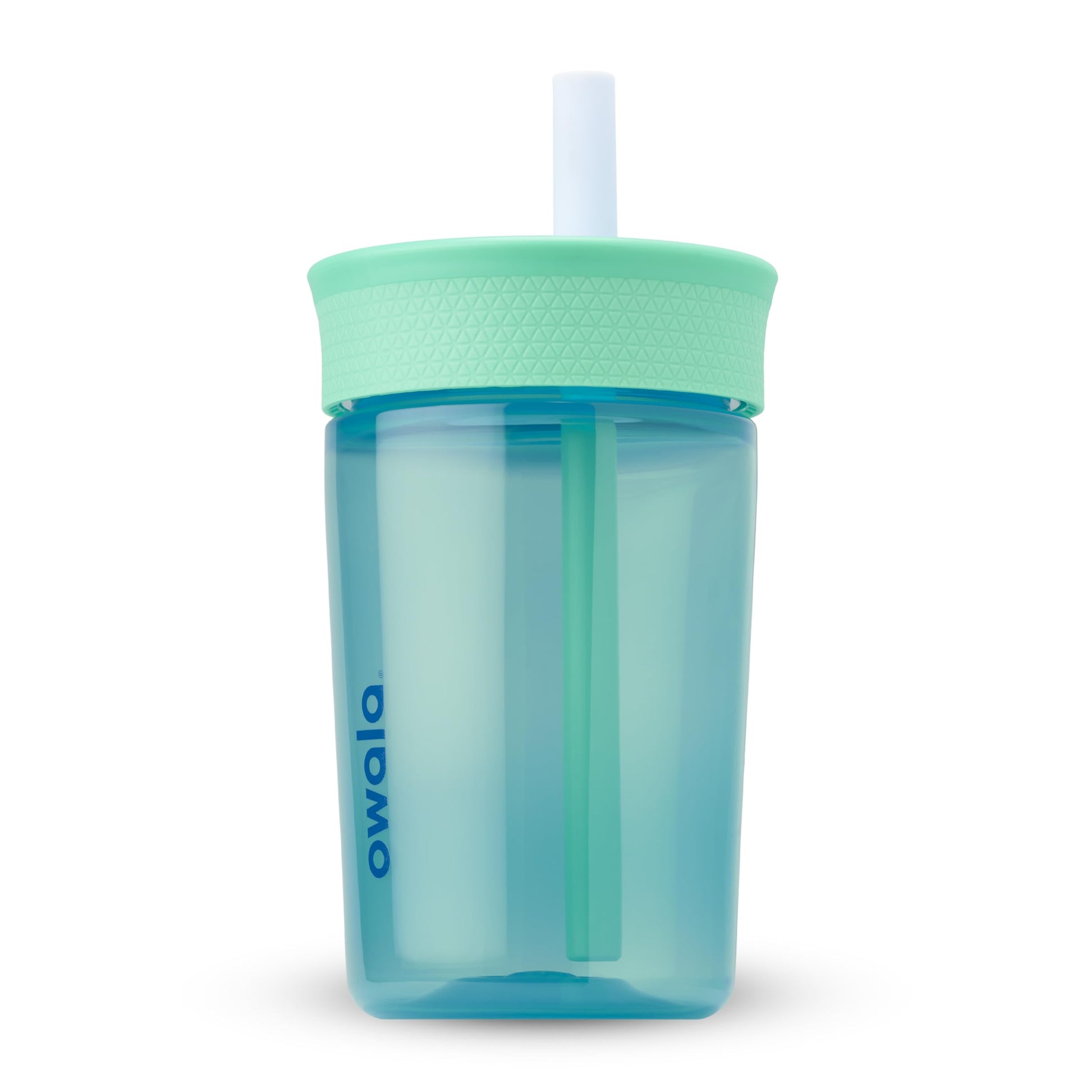 Owala Kids BPA-Free Plastic Tumbler with Spill Resistant Flexible Straw, Easy to Clean, Kids Water Bottle, Great for Travel, Dishwasher Safe, 15 Oz, Teal and Aqua (The Blues)
