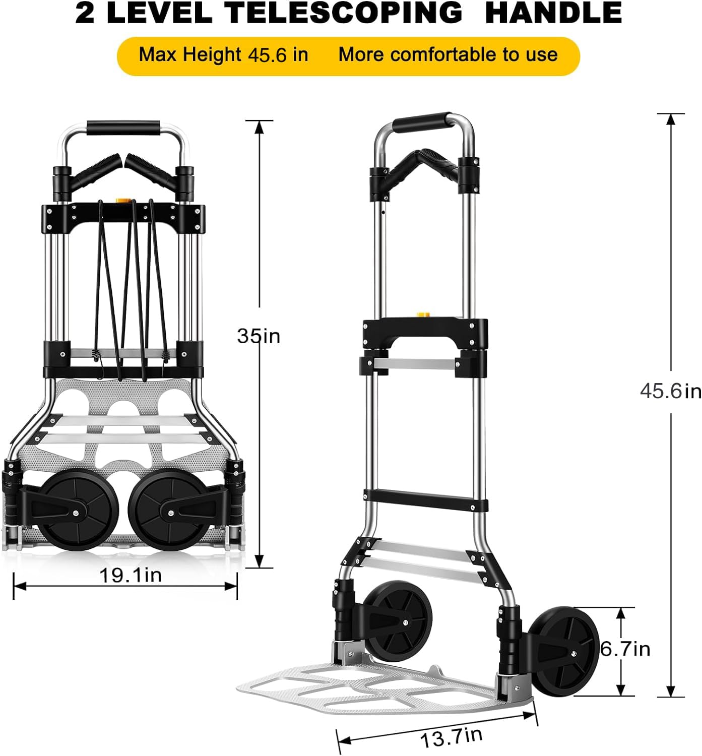 330 LB Capacity Folding Hand Truck Dolly Cart, Portable Aluminum Dolly Cart with Telescoping Handle and Rubber Wheels for Moving,Shopping,Travel,Office Use.