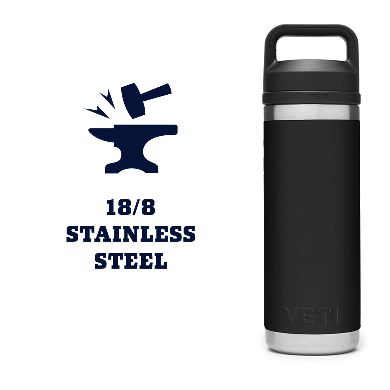 YETI Rambler 18 oz Bottle, Vacuum Insulated, Stainless Steel with Chug Cap, Black