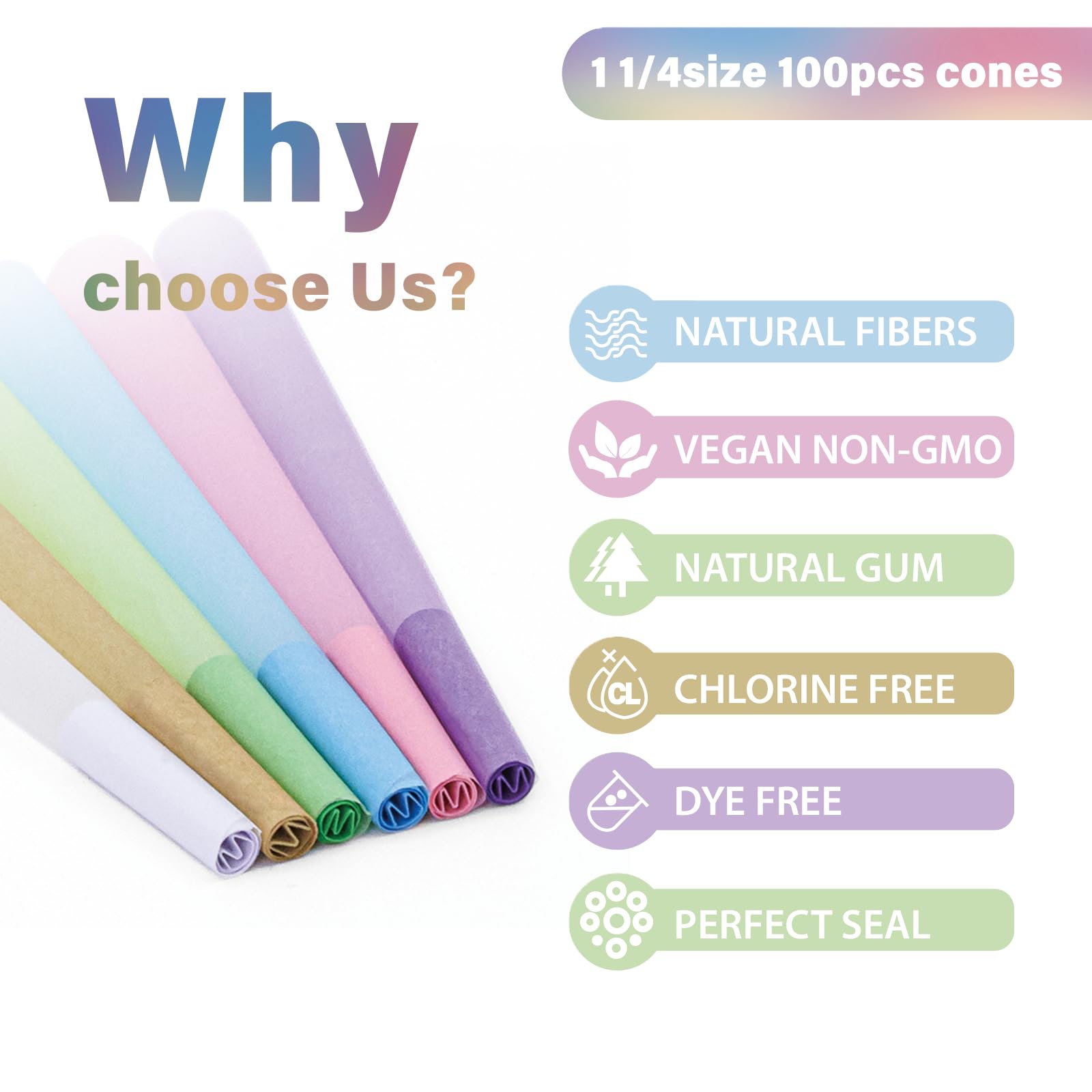 100 PACK Colorful Pre Rolled Cones| King Size Rolling Paper Cone with Loader and Packing Sticks