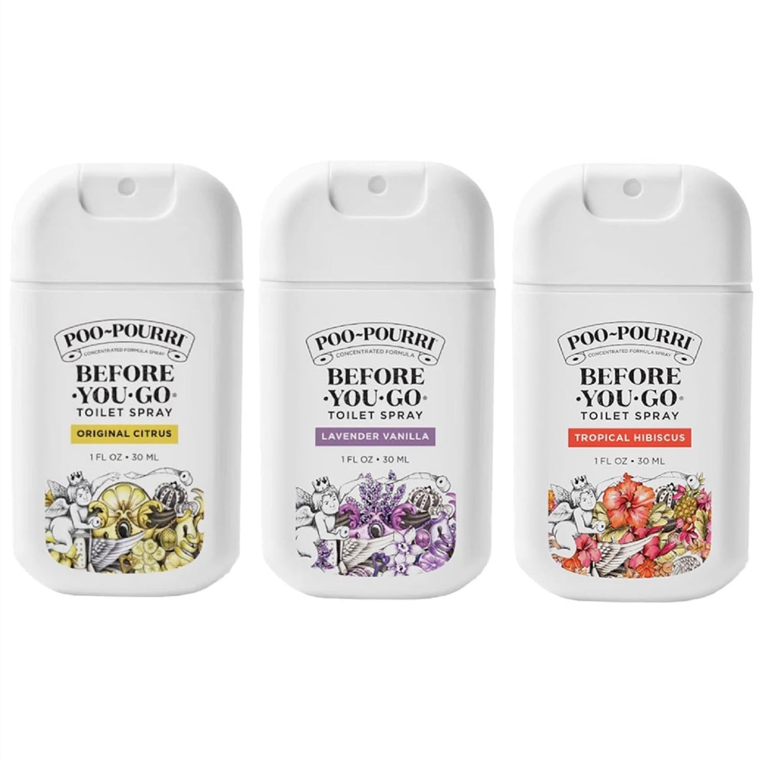 Poo-Pourri Before-You-Go Pocket Toilet Spray, Travel Essentials, 1 Fl Oz, Spring Variety 3 Pack, Each Up to 50 Uses, On-The-Go Bathroom Odor Deodorizer with Essential Oils, TSA Approved Size, 3 Scents