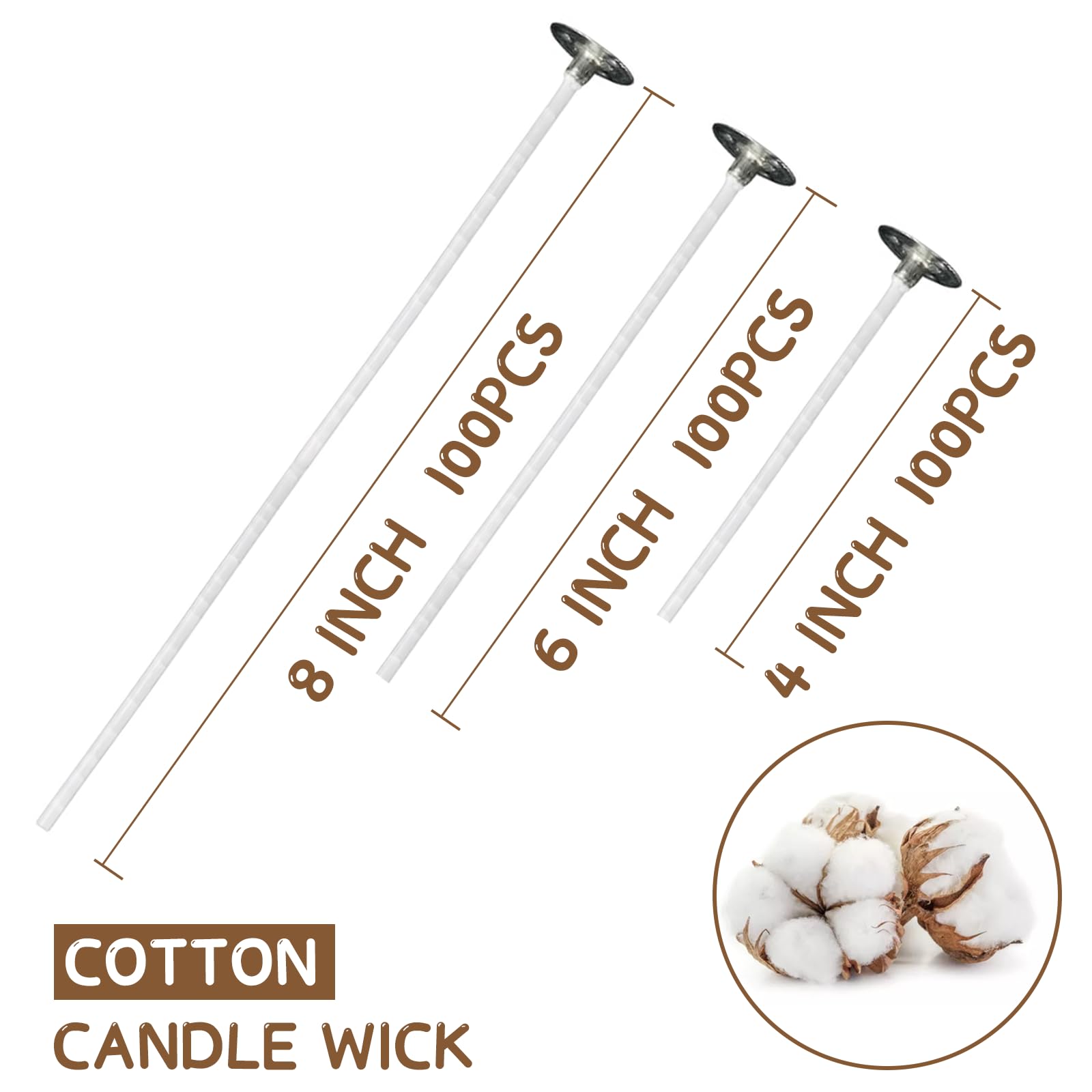 JEAWIWI Candle Wicks for Candle Making 120 Pcs with 120 Pcs Wick Stickers and 10 Pcs Candle Wick Holders, Cotton Candle Wick for Soy Wax, Beeswax, Coconut Wax