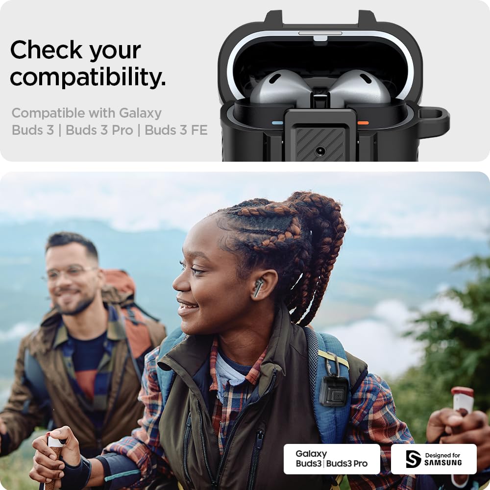 Spigen Lock Fit Designed for Samsung Galaxy Buds3 FE (2025) / Buds3 Pro (2024) / Buds 3 Case (2024) Cover with Secure Locking Protection - Matte Black