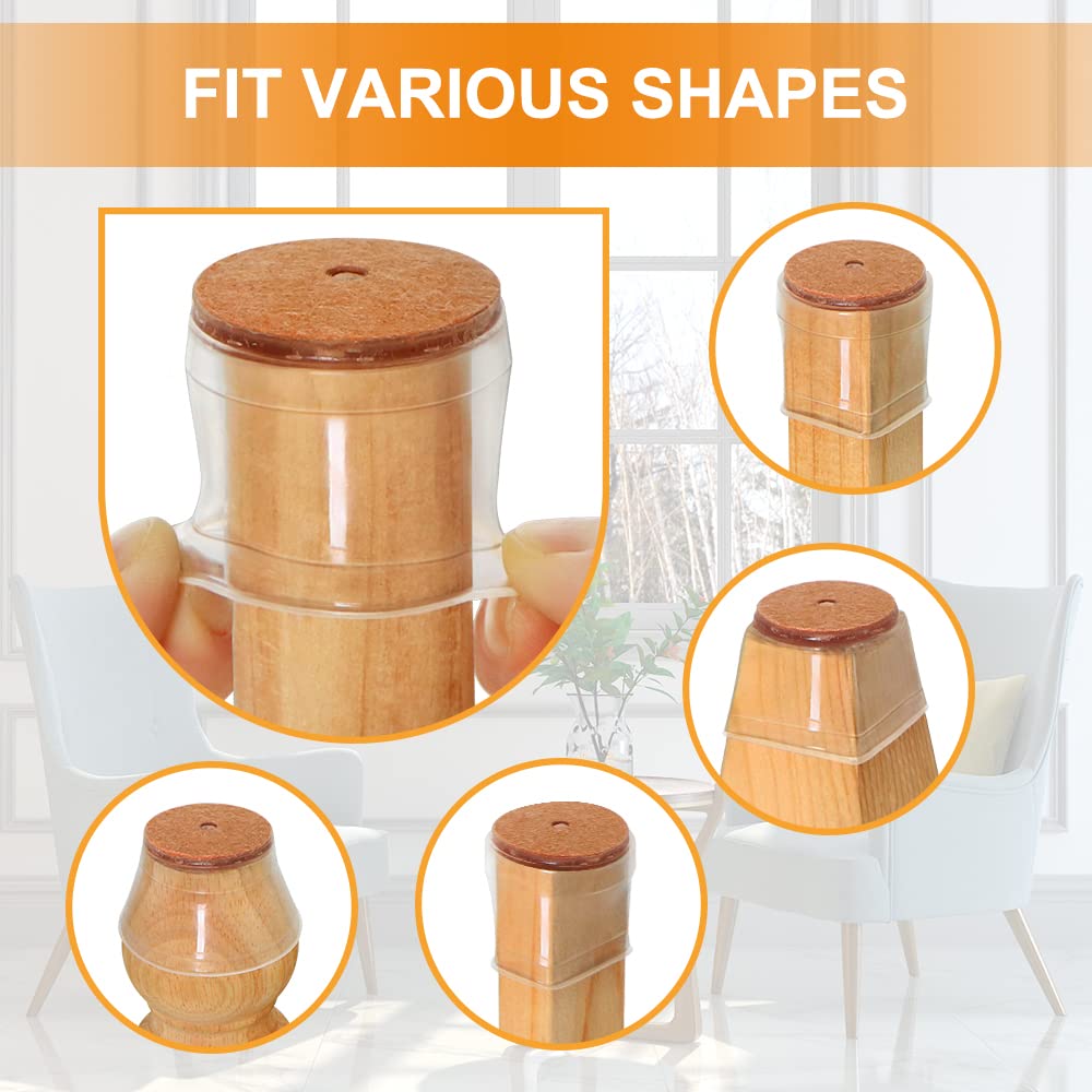 24 Pcs Chair Leg Floor Protectors for Hardwood Floors Silicone Covers to Protect Wood Tile Floors Felt Pads Furniture Leg Caps Anti-Scratch Reduce Noise (Fit:1.3"-2")