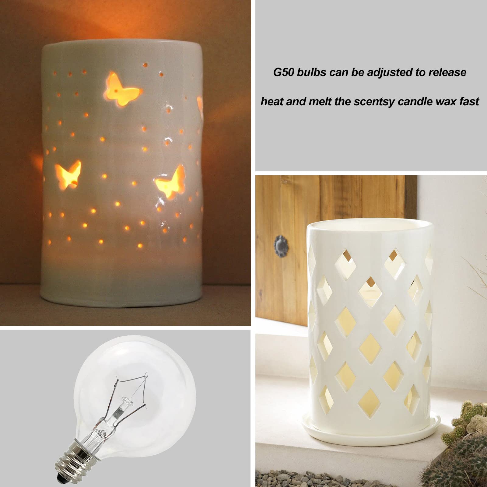 Wax Warmer Bulbs 6 Pack, G50 25 Watt Light Bulbs for Full Size Scentsy Warmers, E12 Base G16.5 Globe Clear Bulb for Candle Wax Warmer, Long Lifespan, 120 Volt