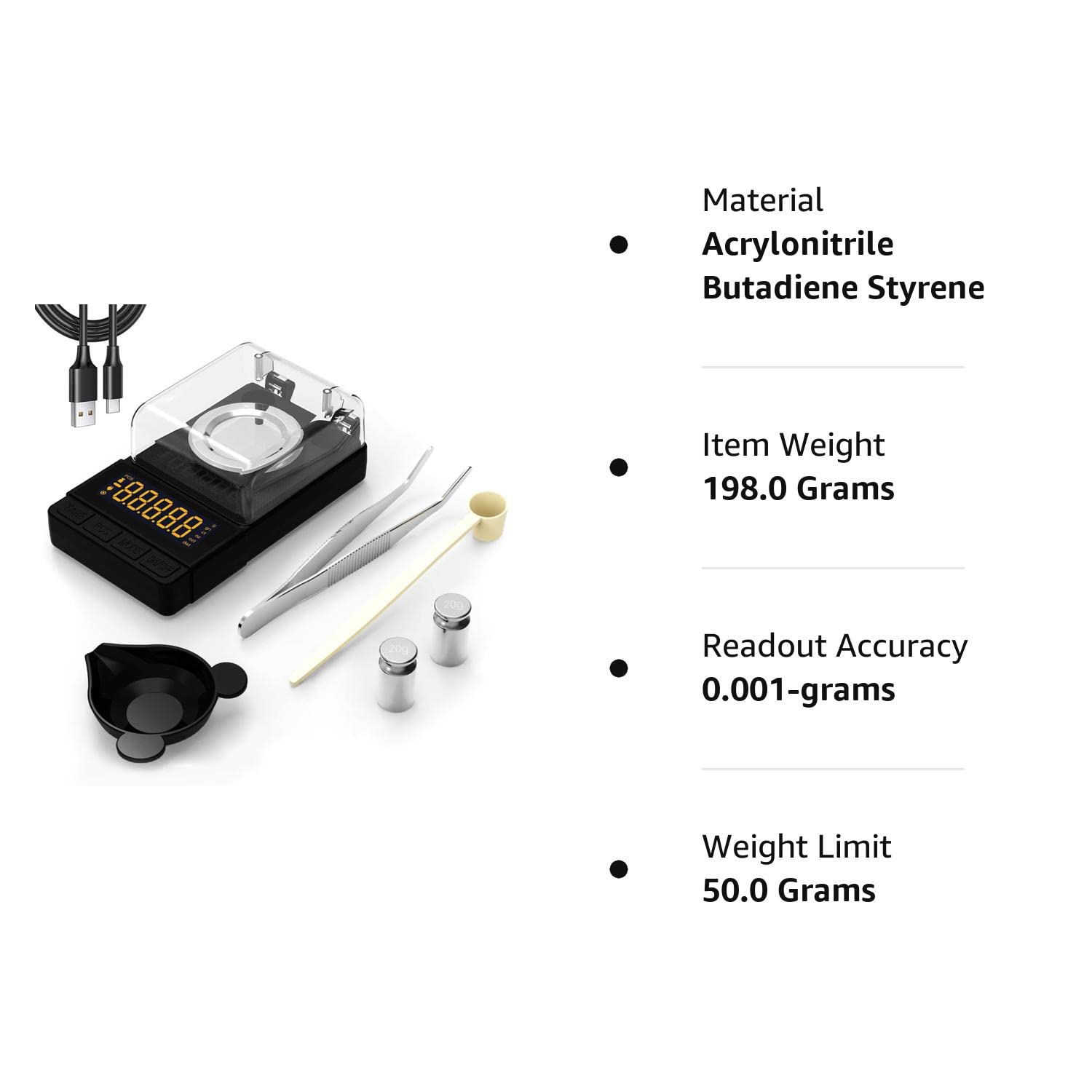 MAXUS Digital Milligram Scale 50g/0.001g, Compact Mg Scale with 20g Calibration Weight and Accessories, Black Powder Scale for Reloading