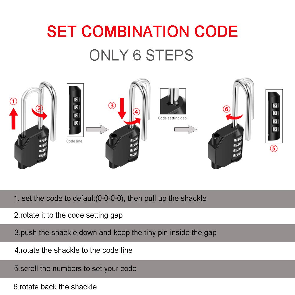 2 Pack disecu 2.6 Inch Long Shackle Combination Lock, 4 Digit Outdoor Waterproof Padlock for School Gym Locker, Sports Locker, Storage Unit, Gate, Fence, Toolbox (Black)