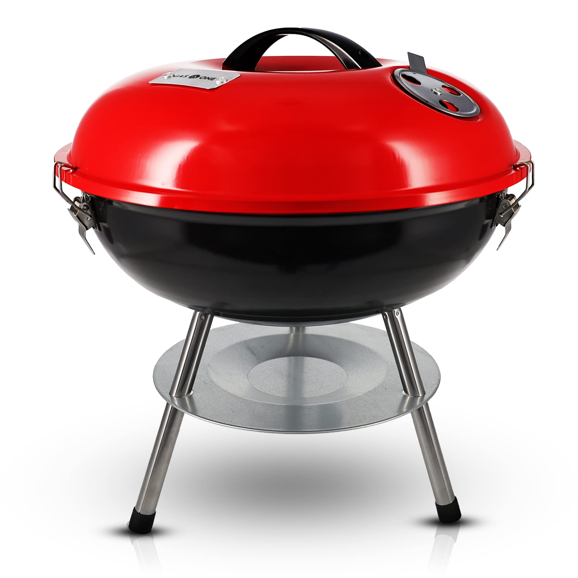 Gas One – 14-Zoll-tragbarer Grill mit 3-Punkt-Verriegelungsdeckel zur Wärmeerhaltung – Duales Belüftungssystem – Kleiner Holzkohlegrill für Garten, Camping, Boot