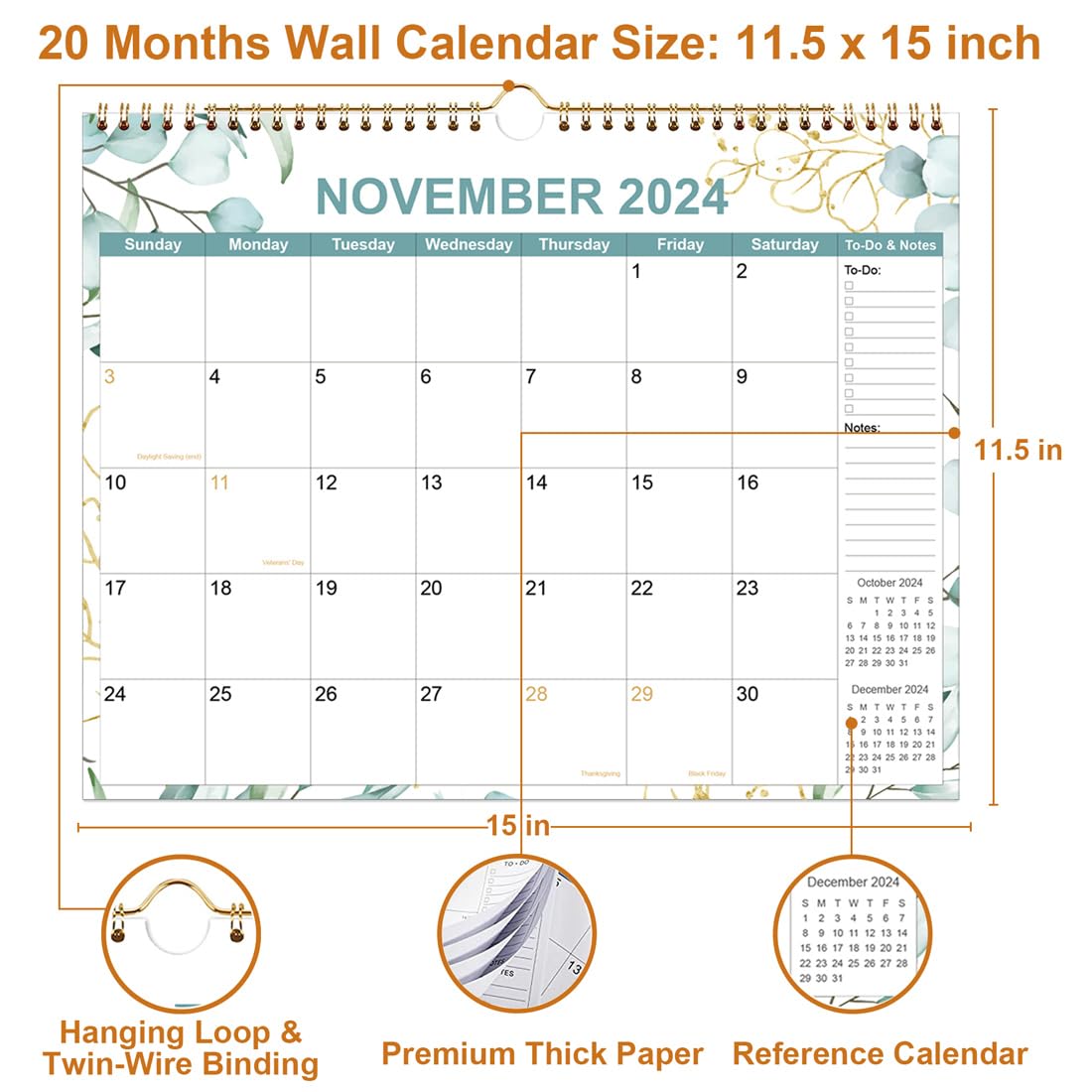 Calendar 2025-18 Months Calendar from January 2025 to June 2026, Wall Calendar 2025-2026 with Thick Paper, 8.5" x 11", Black