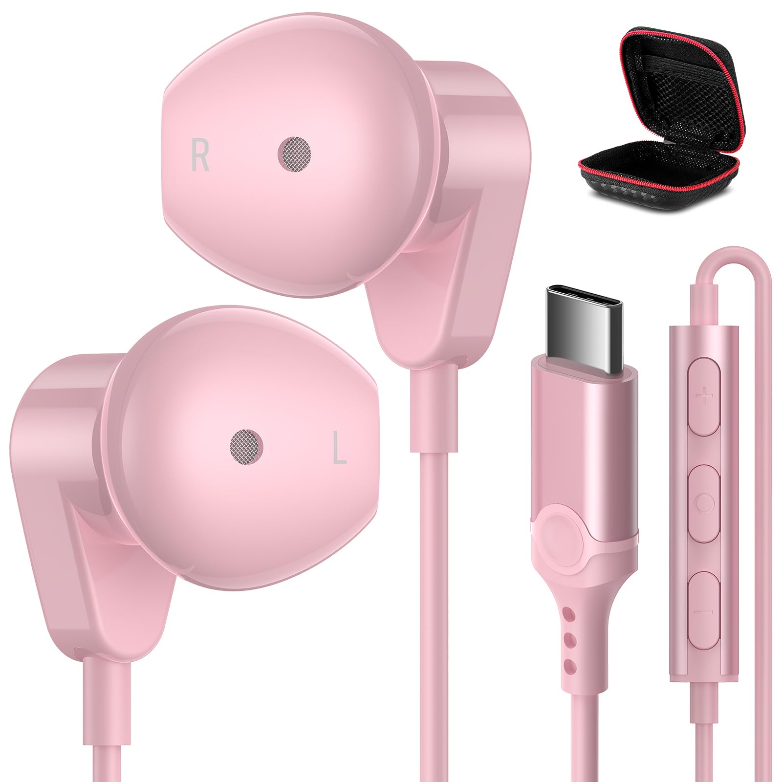 USB C Headphones for iPad Pro iPhone 15 Pro 16 Pro,USB Type C Earphones HiFi Stereo USB C Wired Earbuds Microphone Volume Control for Samsung S23 Ultra S22 S21 Note20 A54,Pixel 9 8 7 6 6a 5 4,OnePlus9