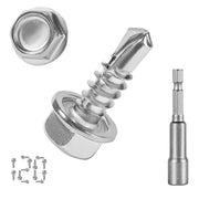 120PCS #8 x 1/2'' Sheet Metal Screws 410 Stainless Steel Hex Washer Head Fast Self Tapping Screws with Screwdriver Bit Silver